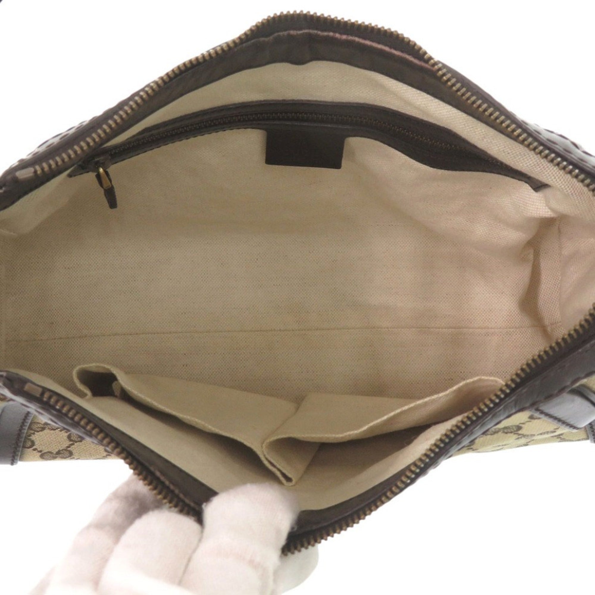 Gucci Beige Dark Brown Gg Canvas Leather Handbag Shoulder Bag (Pre-Owned)