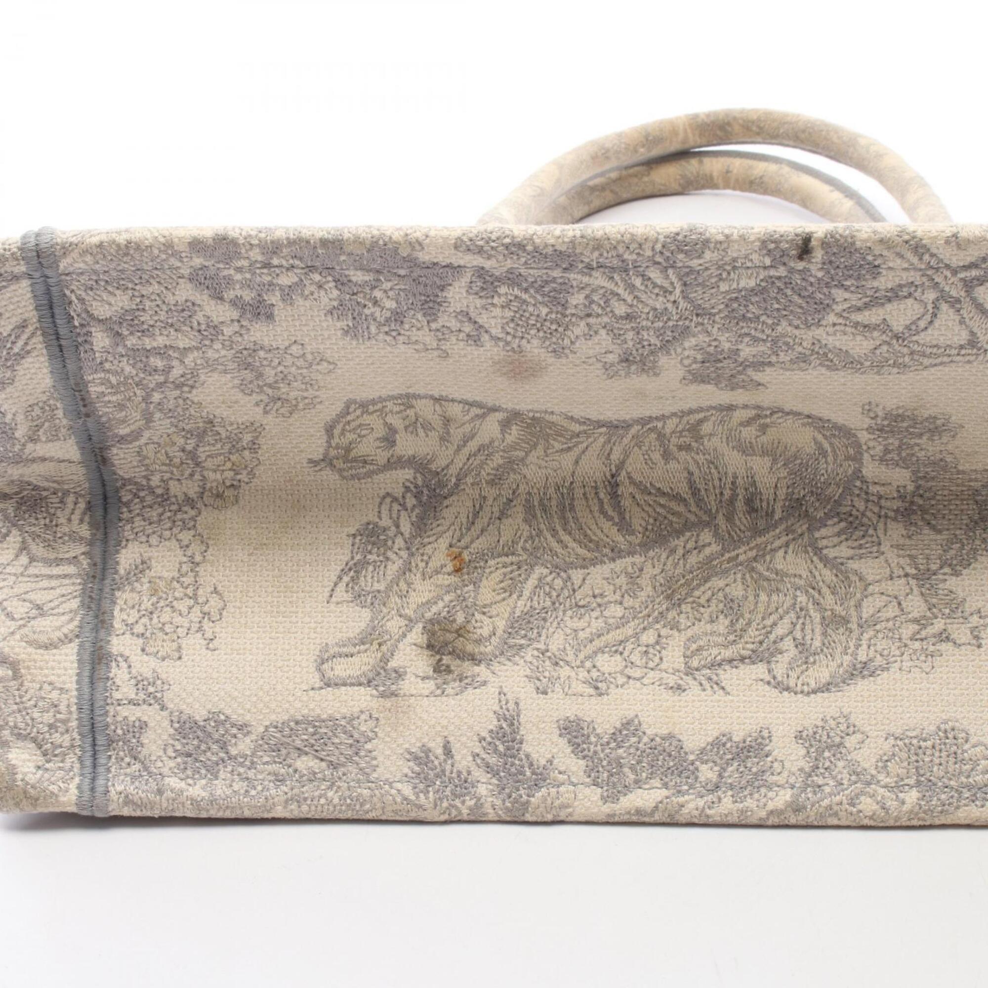 Christian Dior Gray Ivory Canvas Handbag Tote Bag (Pre-Owned)