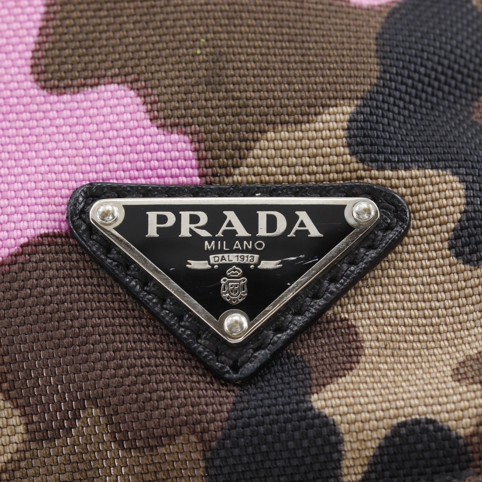 Prada Brown Pink Nylon Canvas Shoulder Bag (Pre-Owned)