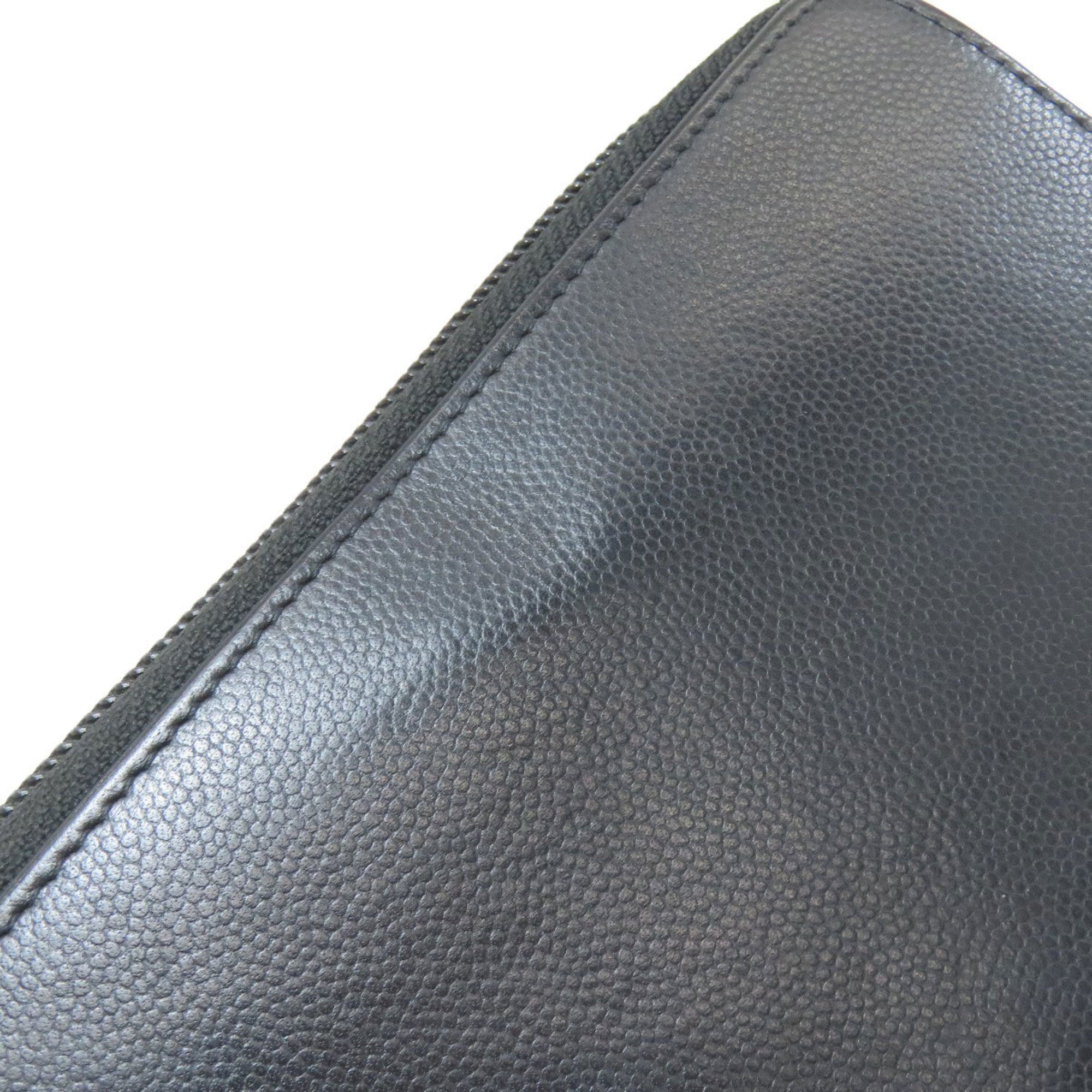 Chanel Black Grained Calfskin Long Wallet (Bi-Fold) (Pre-Owned)
