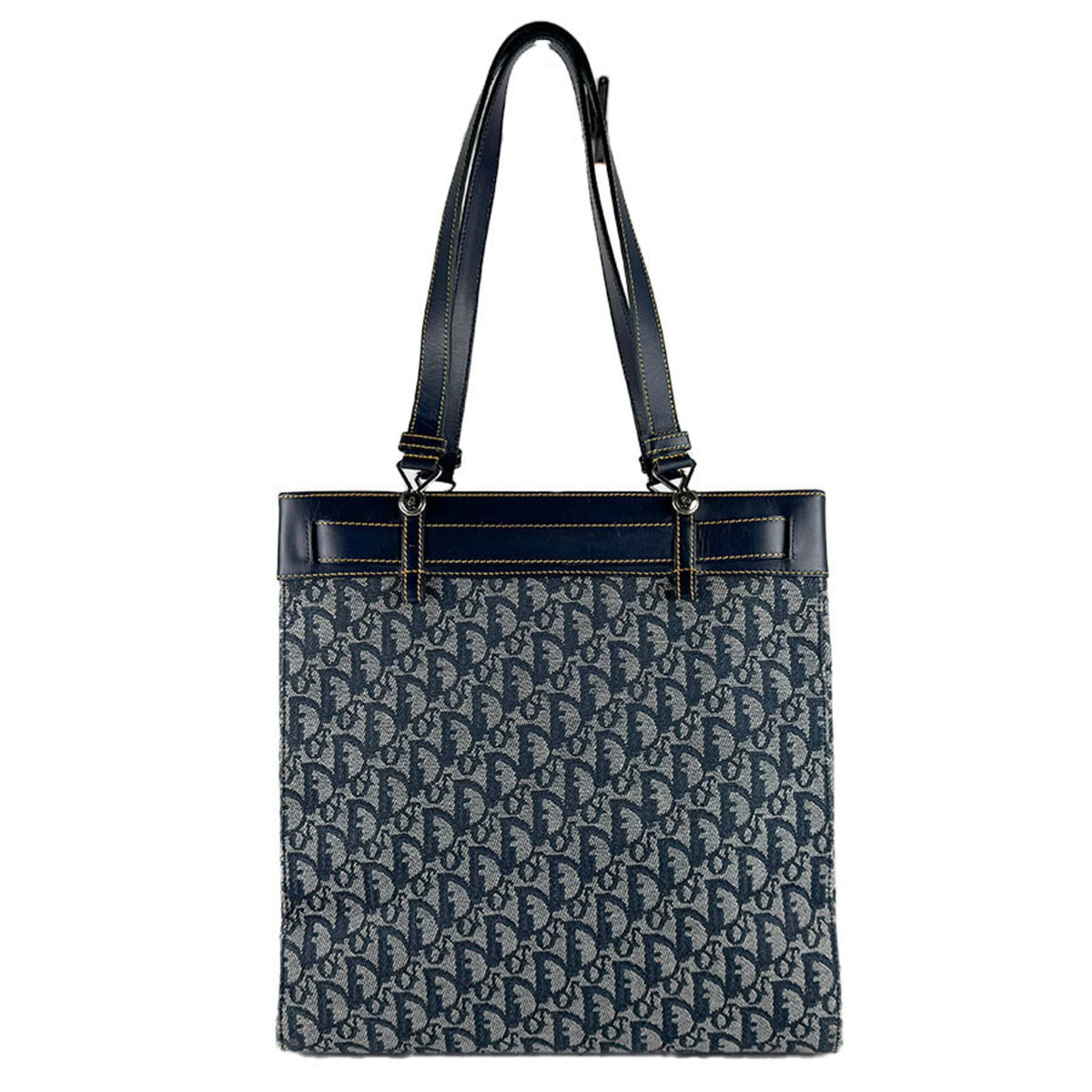 Christian Dior Navy Canvas Leather Shoulder Bag Tote Bag (Pre-Owned)