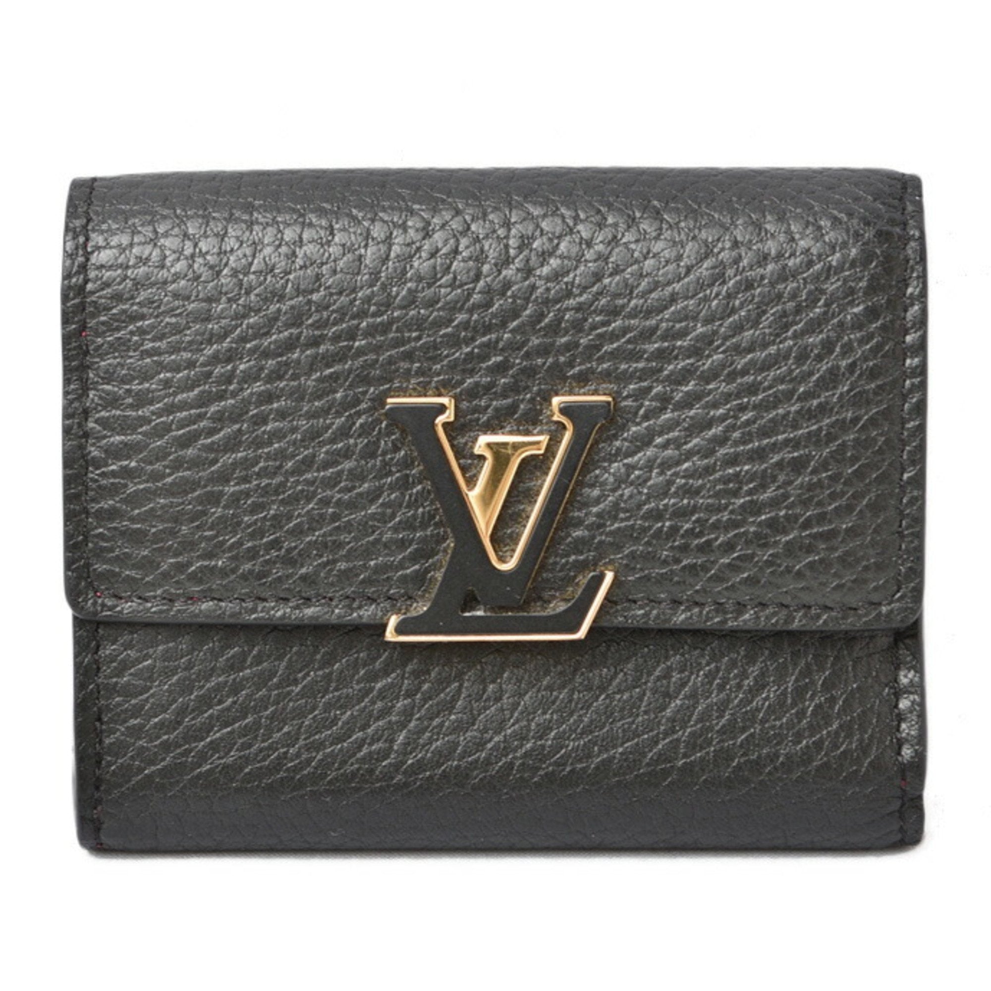 Louis Vuitton Taurillon Noir Leather Wallet (Tri-Fold) (Pre-Owned)