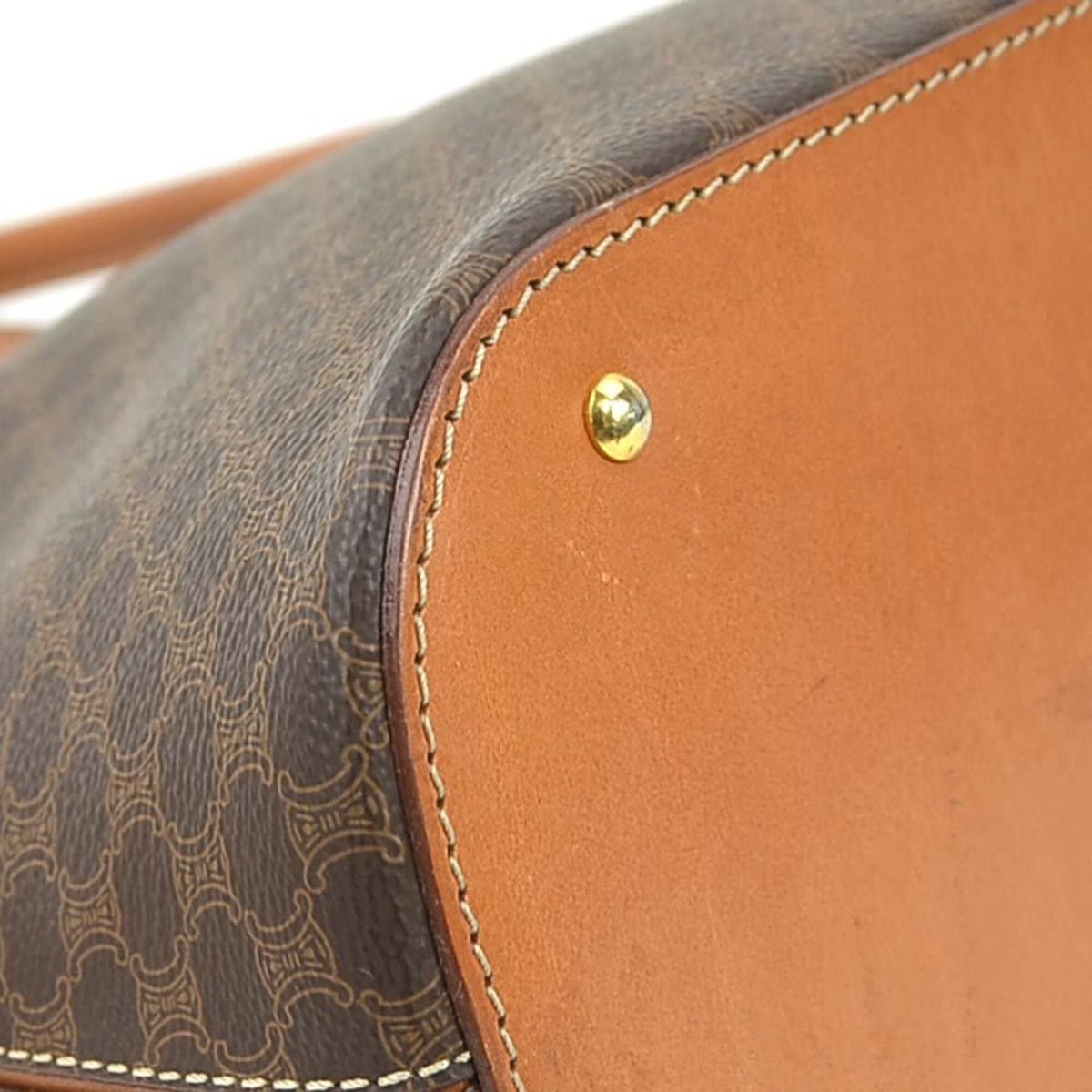 Celine Brown Coated Canvas Leather Handbag Shoulder Bag (Pre-Owned)