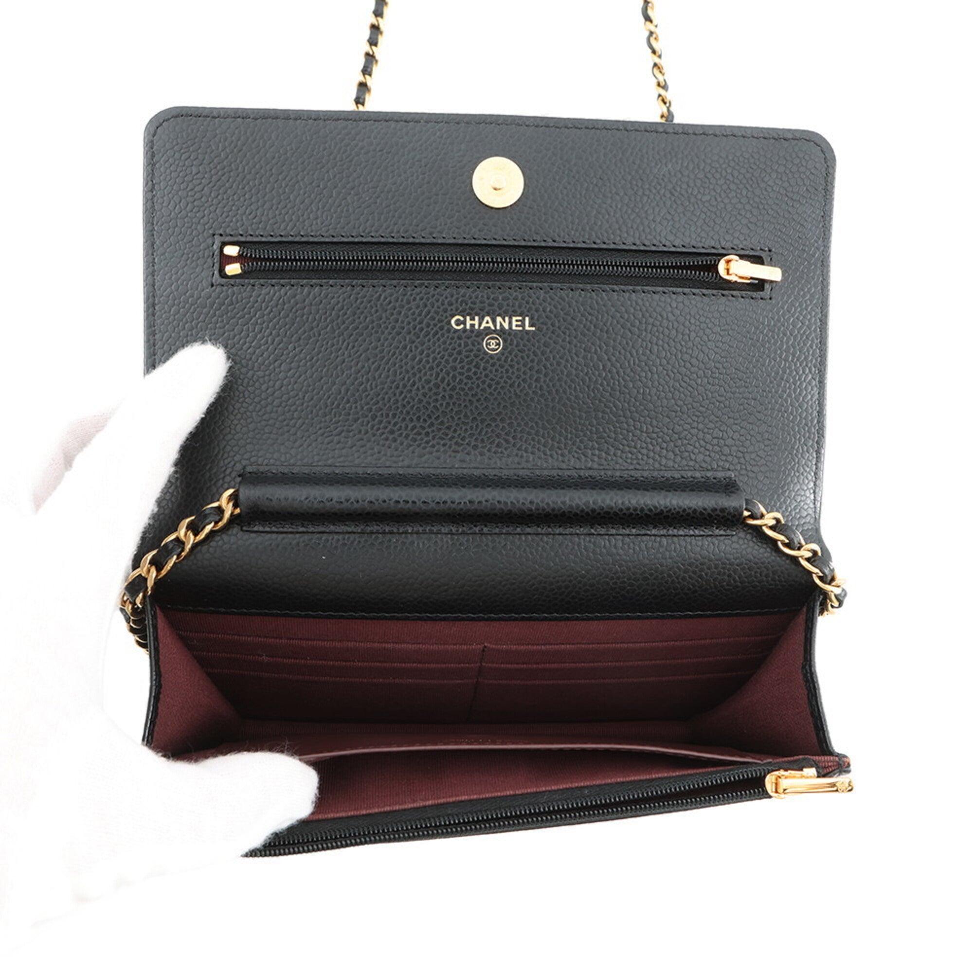 Chanel Black Grained Calfskin Chain/Shoulder Wallet (Pre-Owned)