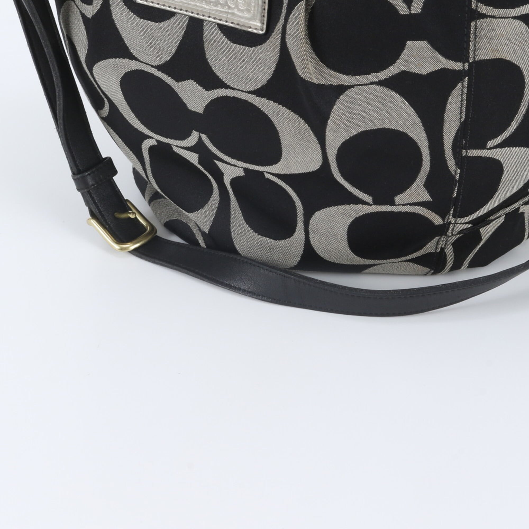 Coach Black Gray Leather Canvas Handbag Shoulder Bag Tote Bag (Pre-Owned)