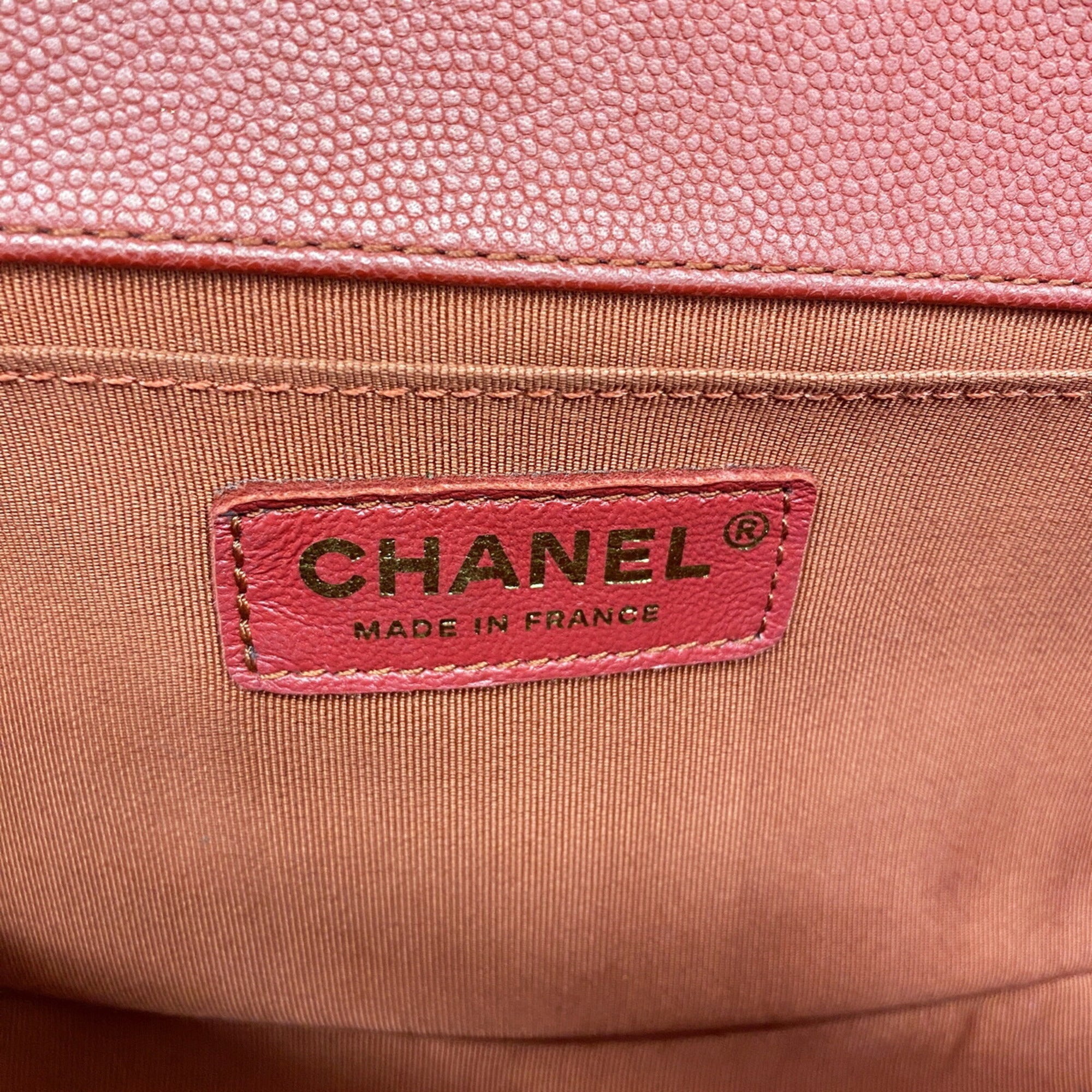 Chanel Red Color Grained Calfskin Shoulder Bag (Pre-Owned)