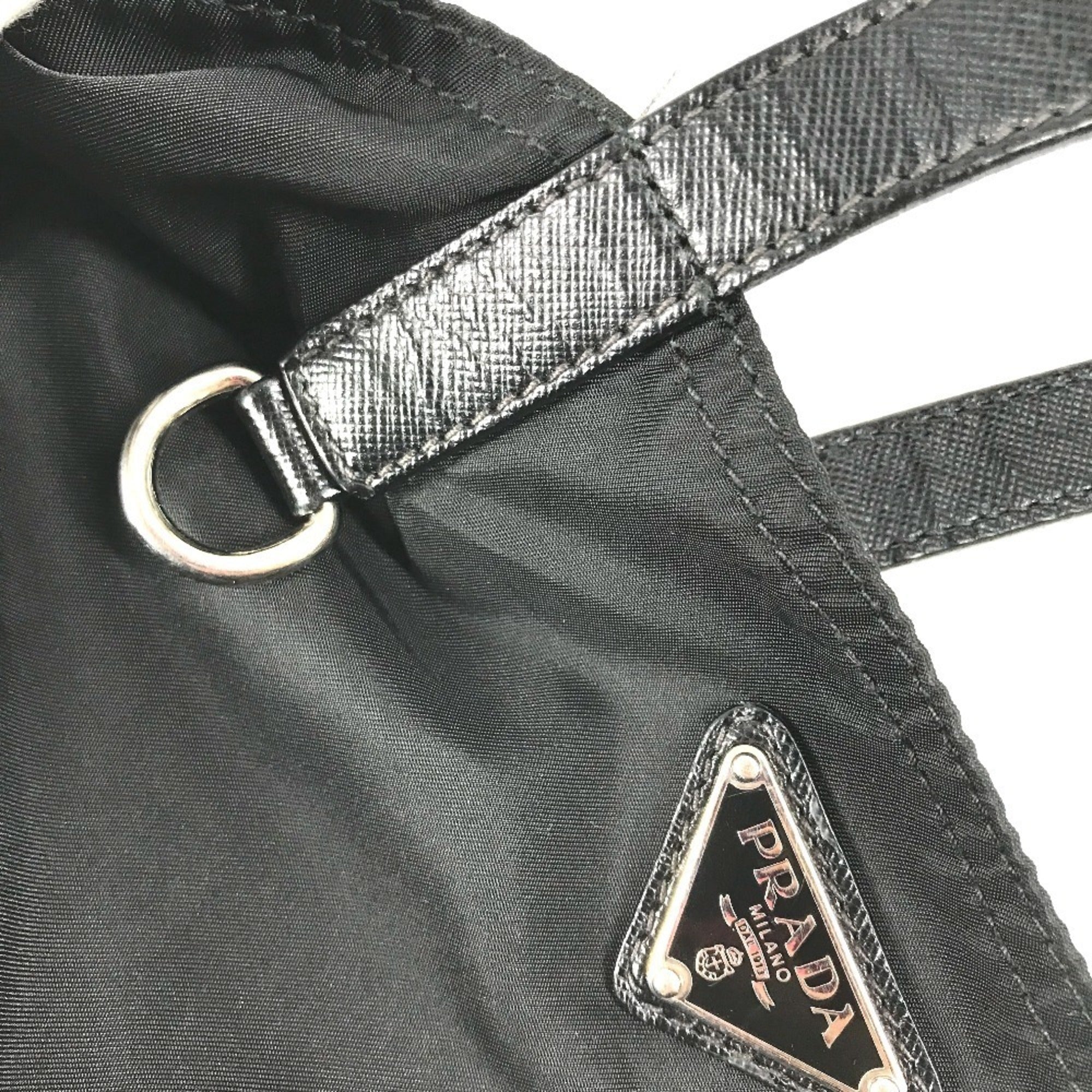 Prada Black Nylon Leather Shoulder Bag Tote Bag (Pre-Owned)