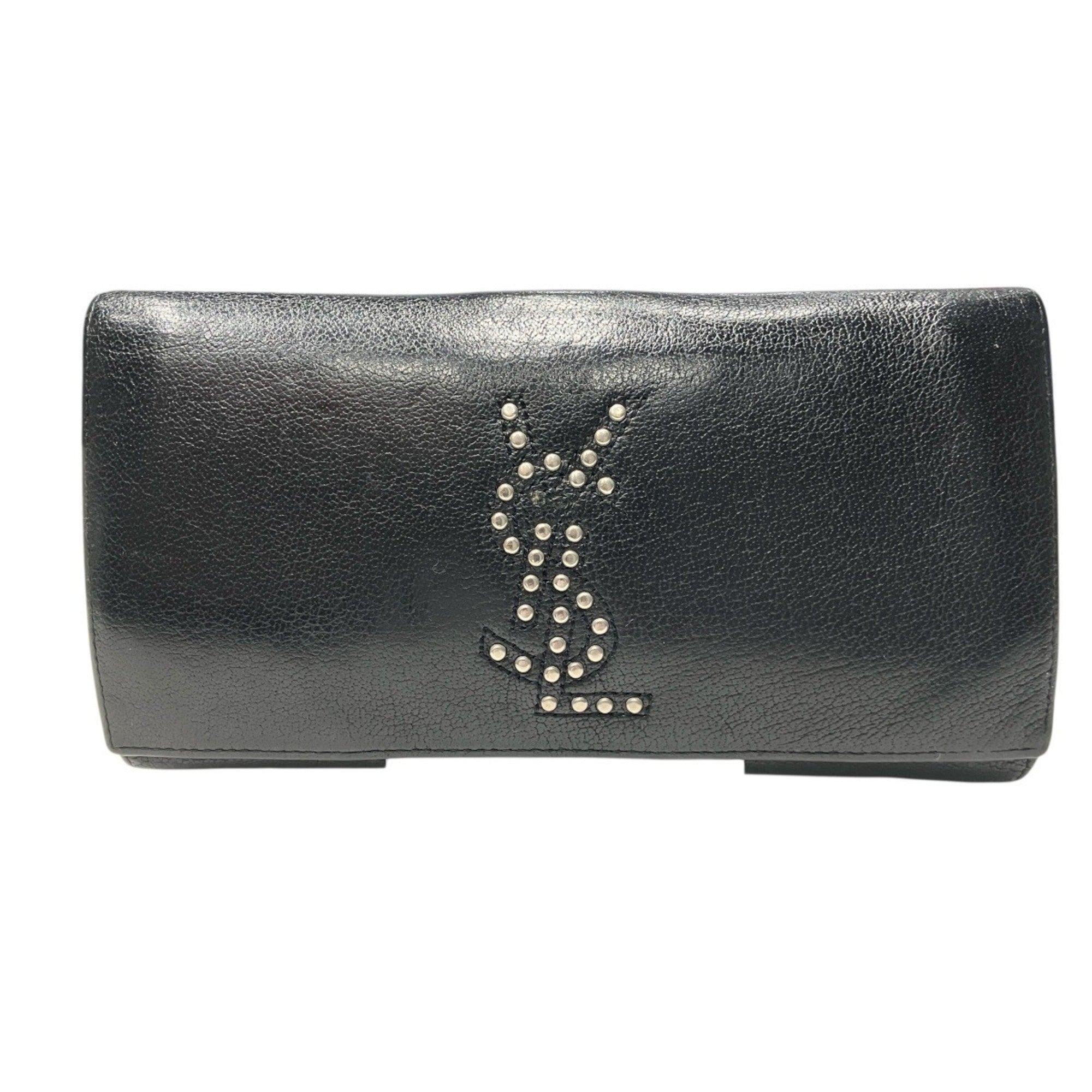 Yves Saint Laurent Black Leather Long Wallet (Tri-Fold) (Pre-Owned)