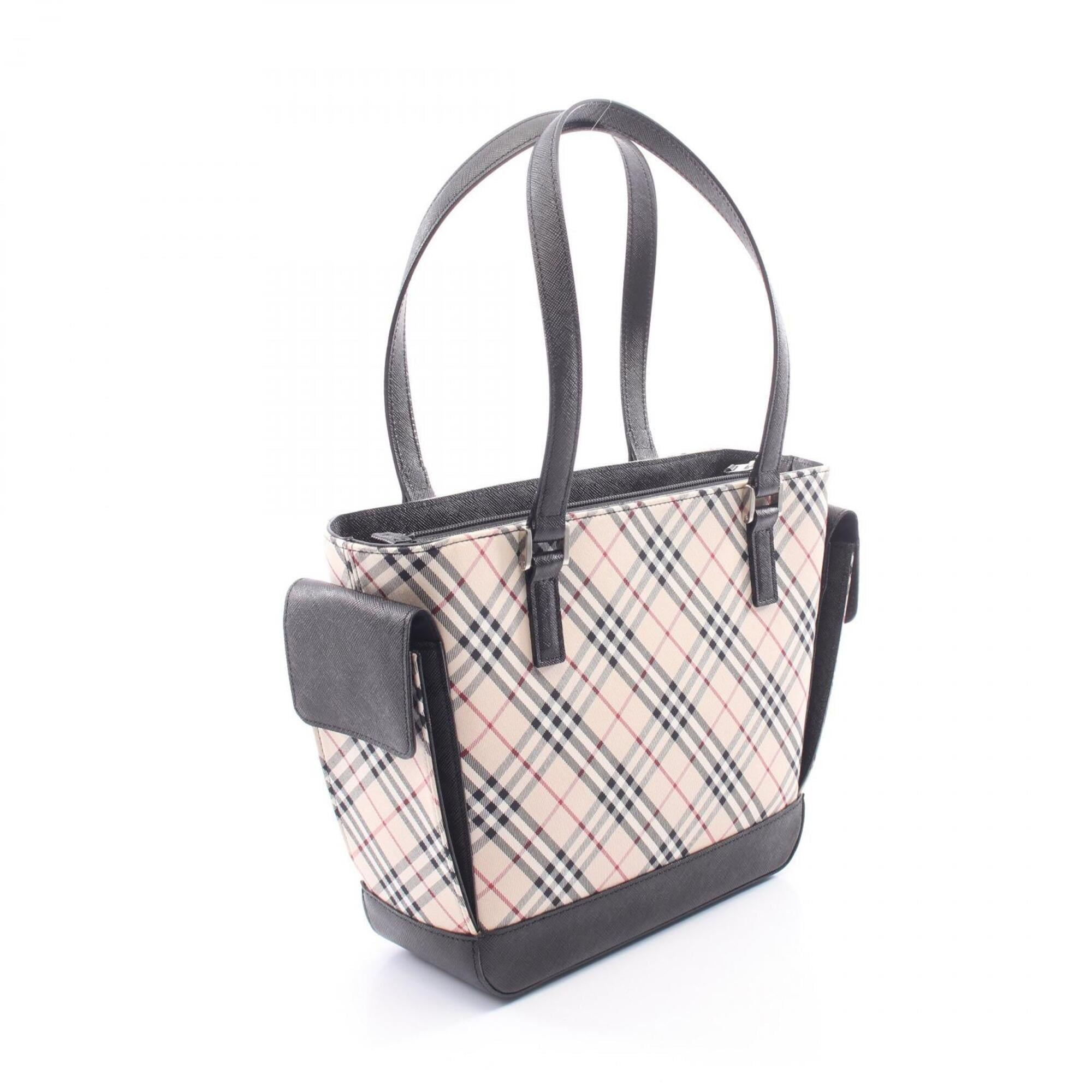 Burberry Beige Black Multi-Color Canvas Leather Handbag Tote Bag (Pre-Owned)