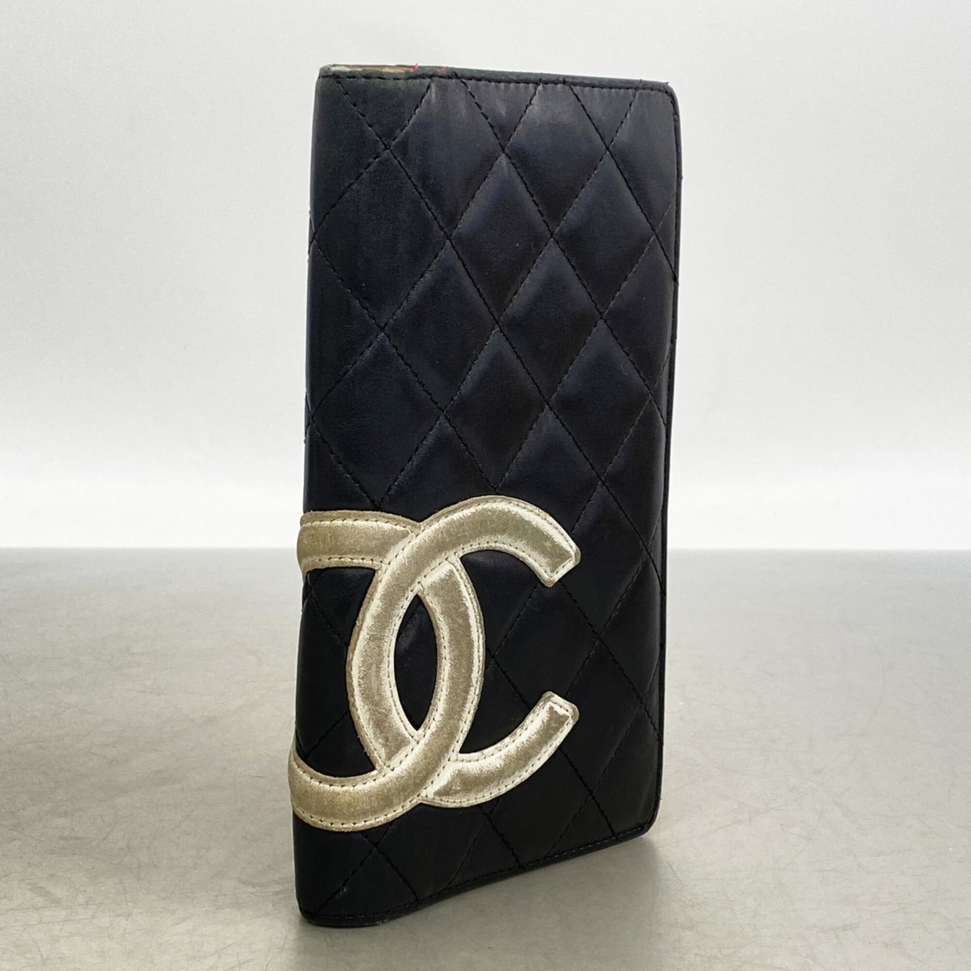 Chanel Black White Leather Long Wallet (Bi-Fold) (Pre-Owned)