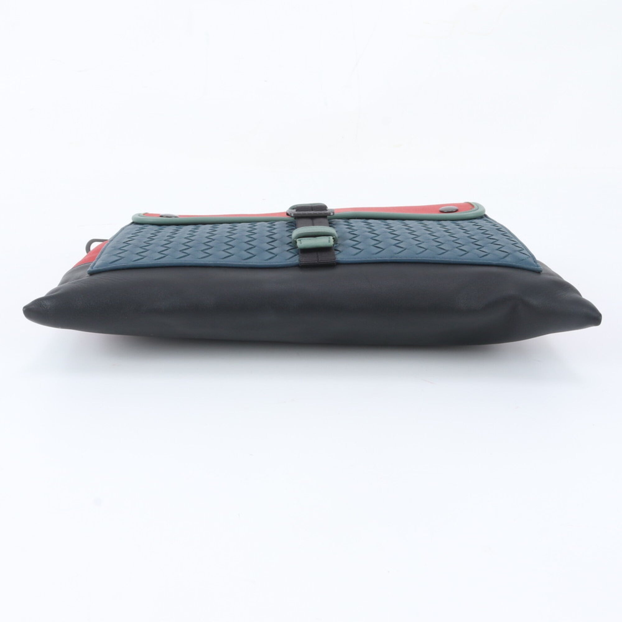 Bottega Veneta Red Color Leather Canvas Clutch Bag Pouch (Pre-Owned)