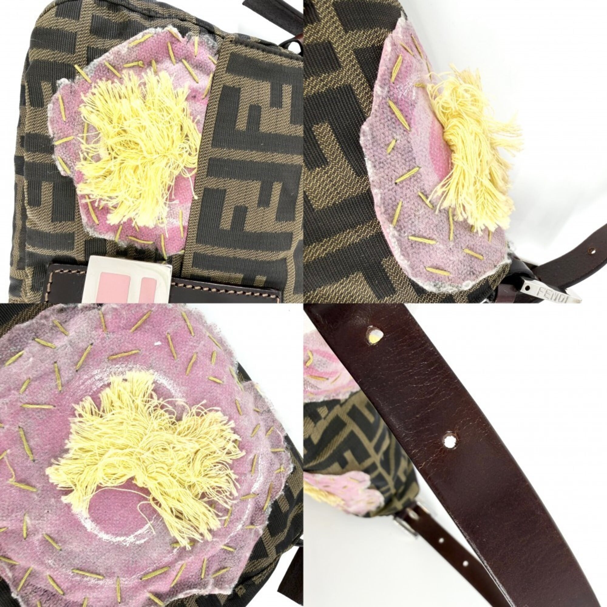 Fendi Brown Pink Nylon Canvas Handbag (Pre-Owned)
