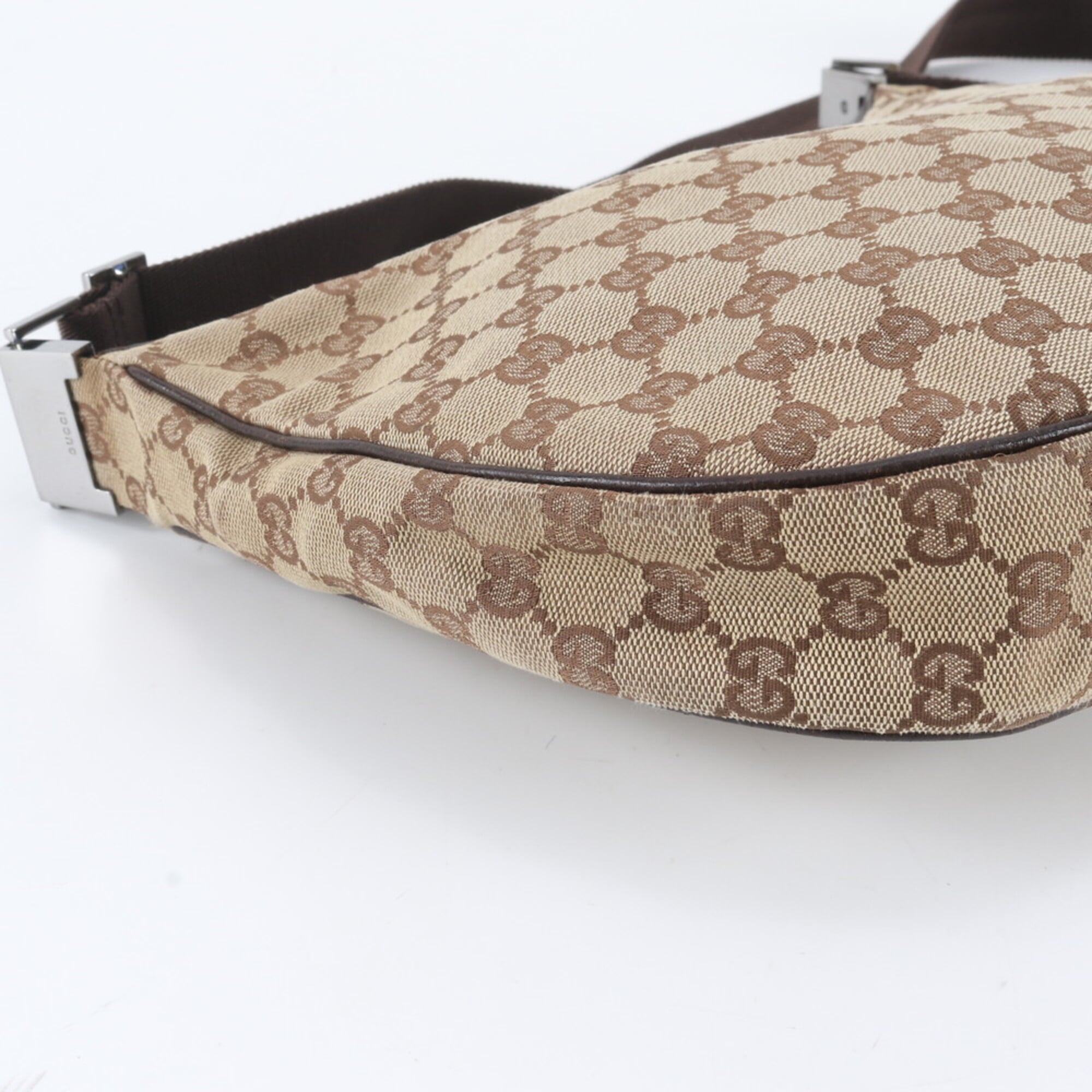 Gucci Beige Dark Brown Leather Canvas Messenger Bag Shoulder Bag (Pre-Owned)