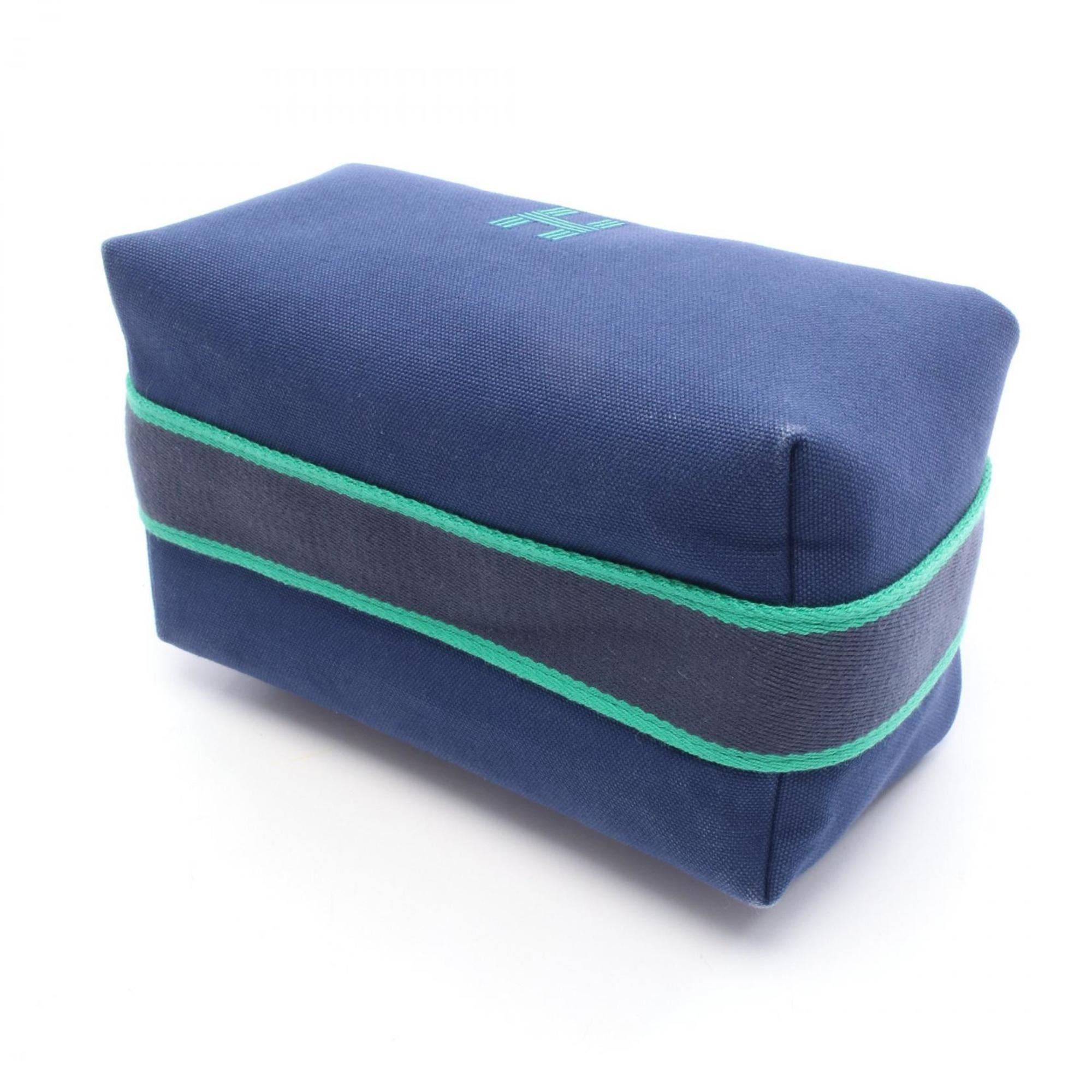 Hermes Blue Green Canvas Handbag (Pre-Owned)