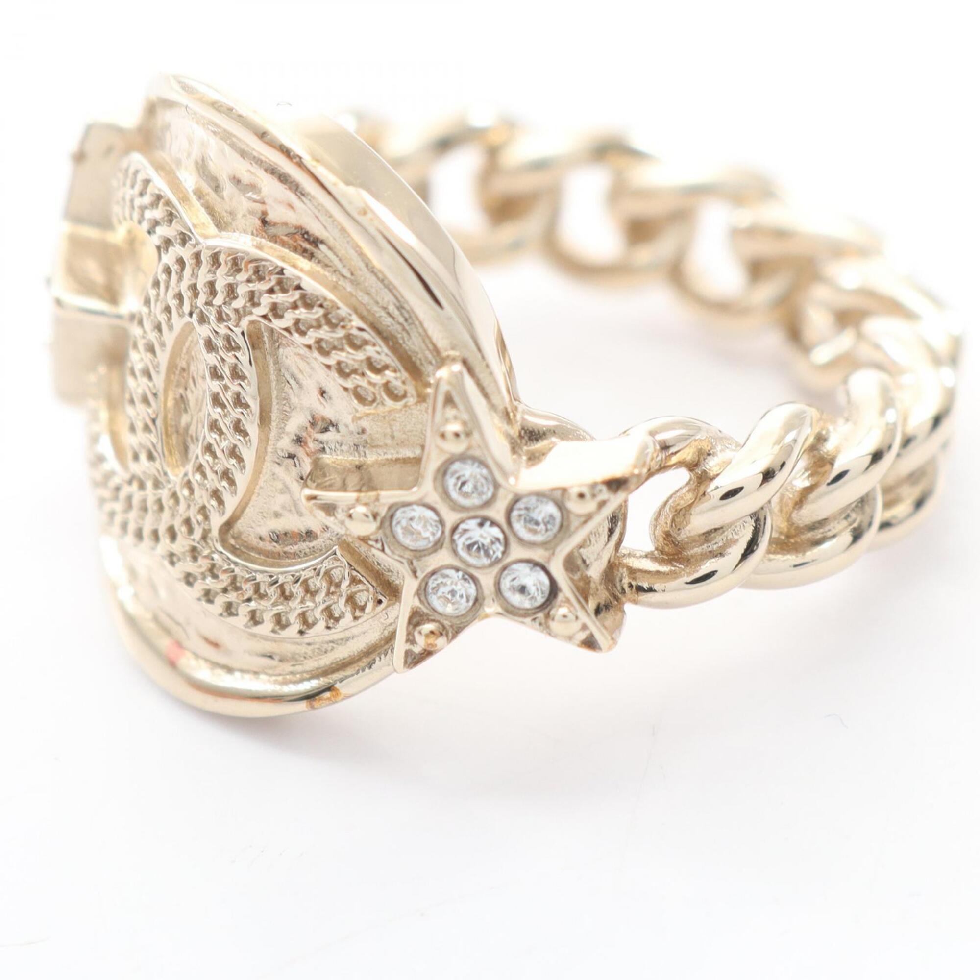 Chanel Gold Clear Gold Plating Rhinestone Band Ring (Pre-Owned)