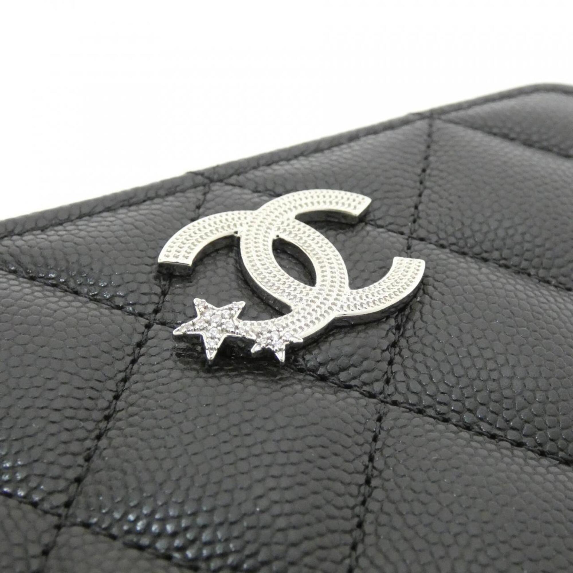 Chanel Black Grained Calfskin Wallet (Bi-Fold) (Pre-Owned)