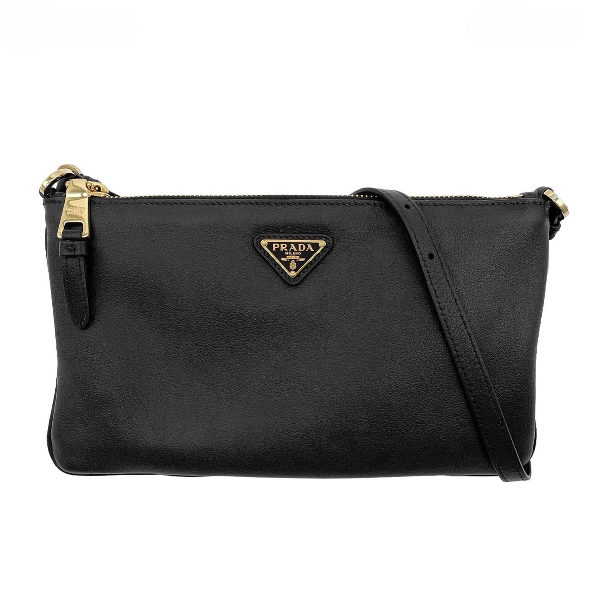 Prada Black Gold Leather Handbag Shoulder Bag (Pre-Owned)