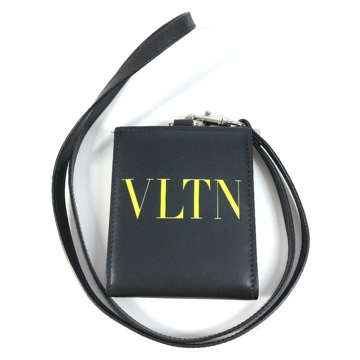Valentino Black Yellow Leather Coin Purse/Coin Case (Pre-Owned)