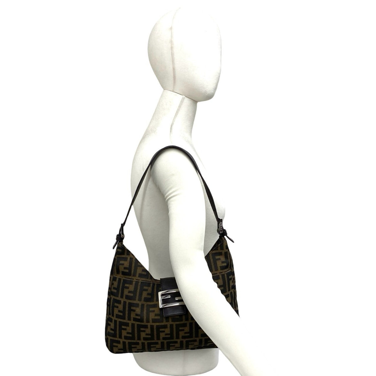 Fendi Black Brown Canvas Leather Shoulder Bag Tote Bag (Pre-Owned)
