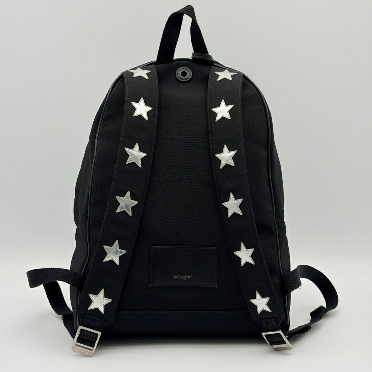 Saint Laurent Black Silver Canvas Leather Backpack (Pre-Owned)