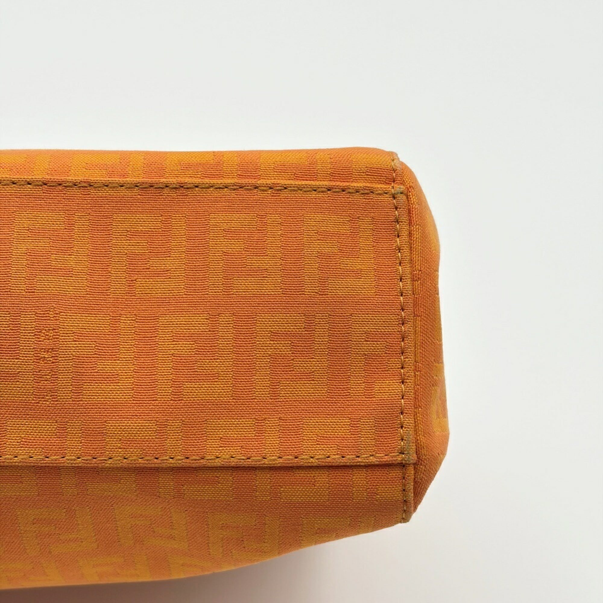 Fendi Zucchino Orange Canvas Leather Tote Bag (Pre-Owned)