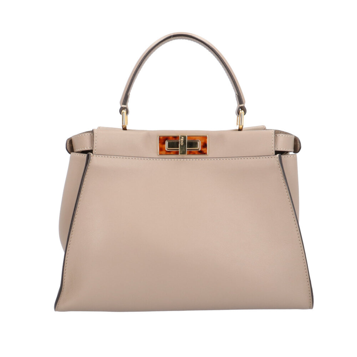 Fendi Peekaboo Beige Grayish Leather Shoulder Bag (Pre-Owned)
