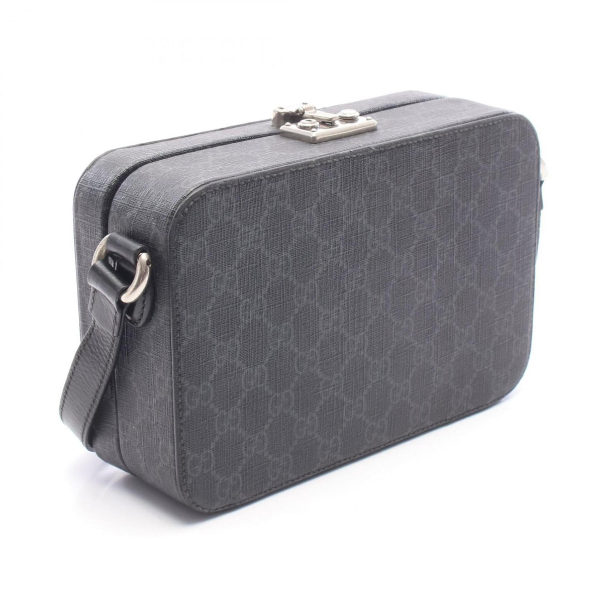 Gucci Black Gray Coated Canvas Leather Handbag Shoulder Bag (Pre-Owned)