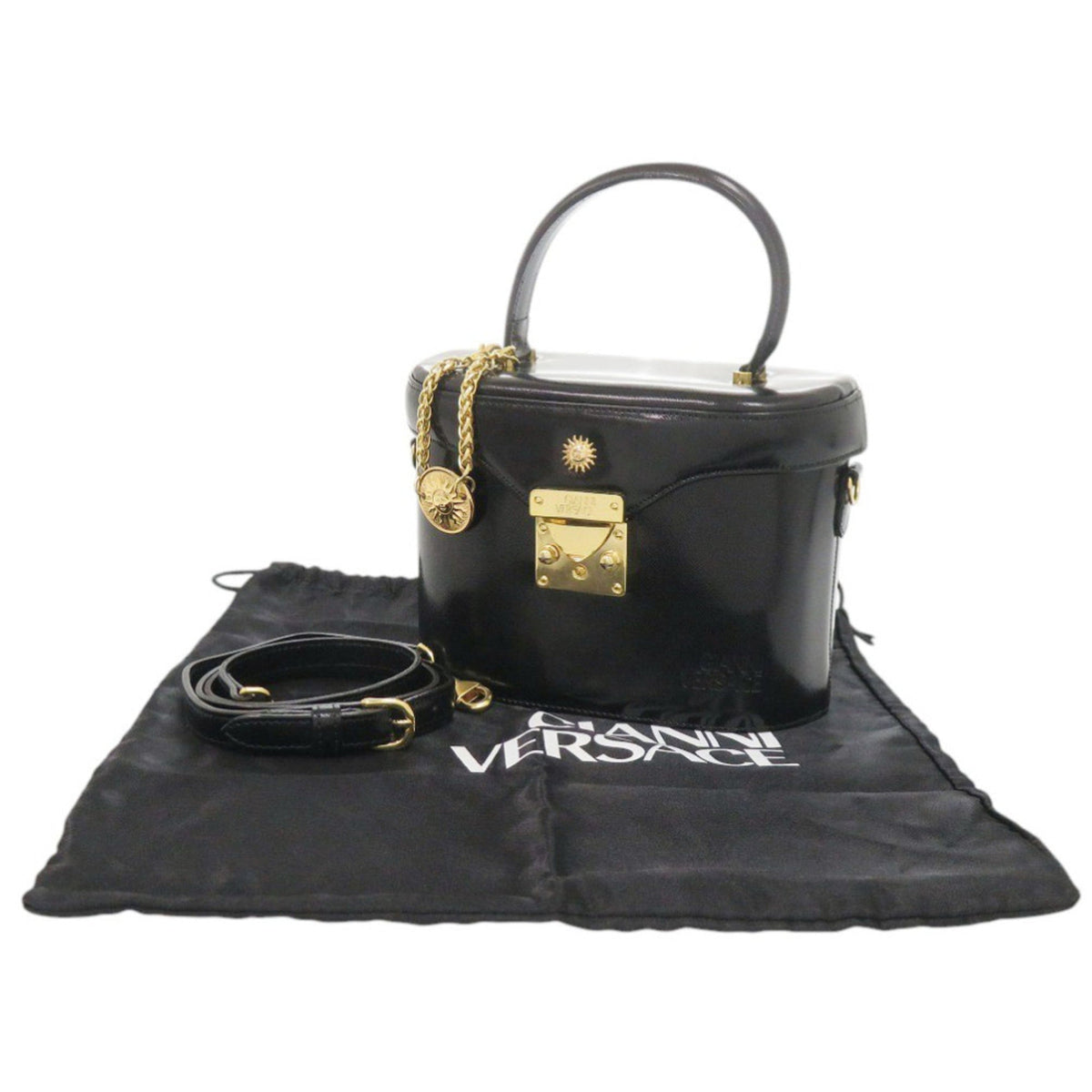 Versace Black Leather Handbag Vanity Bag (Pre-Owned)