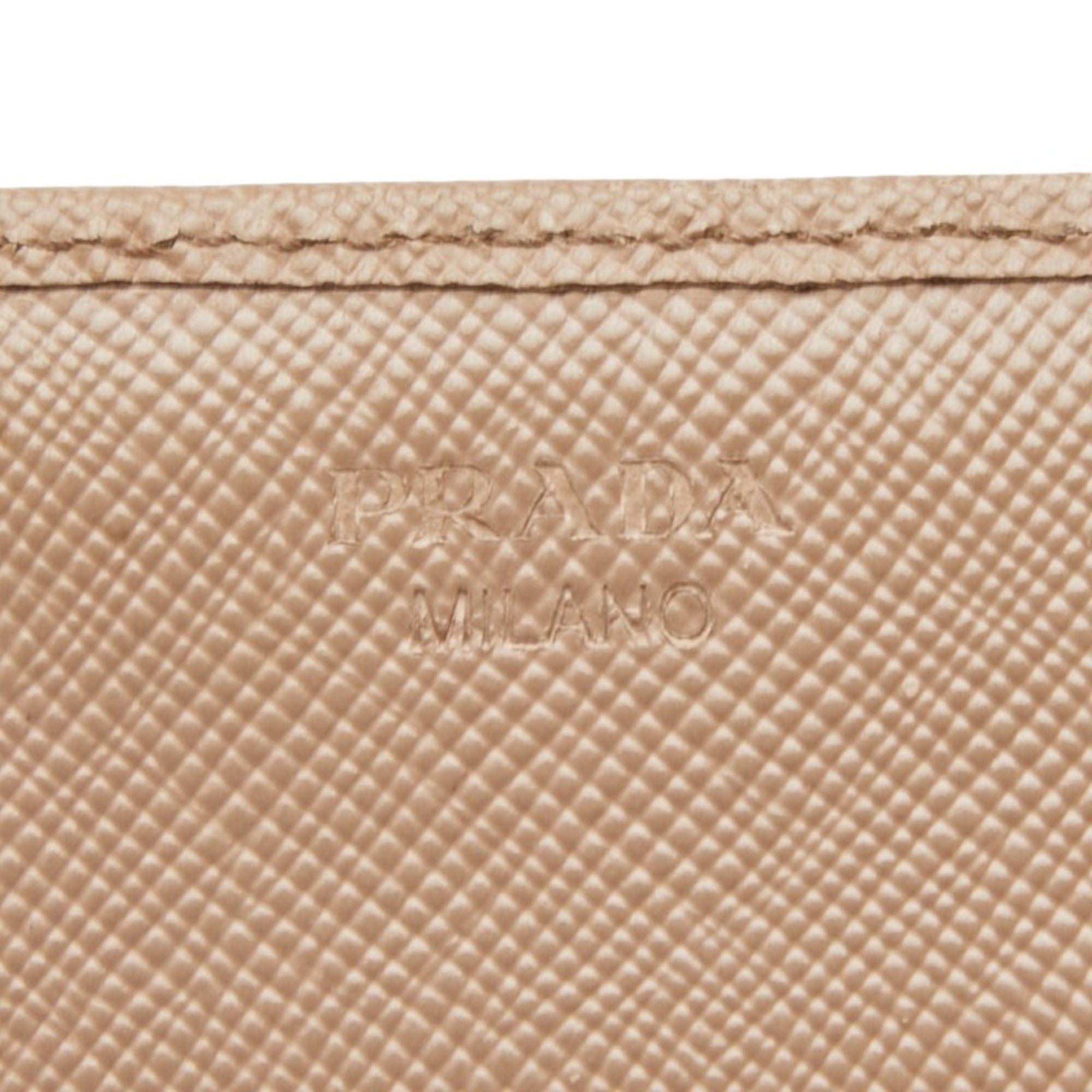 Prada Beige Leather Long Wallet (Tri-Fold) (Pre-Owned)