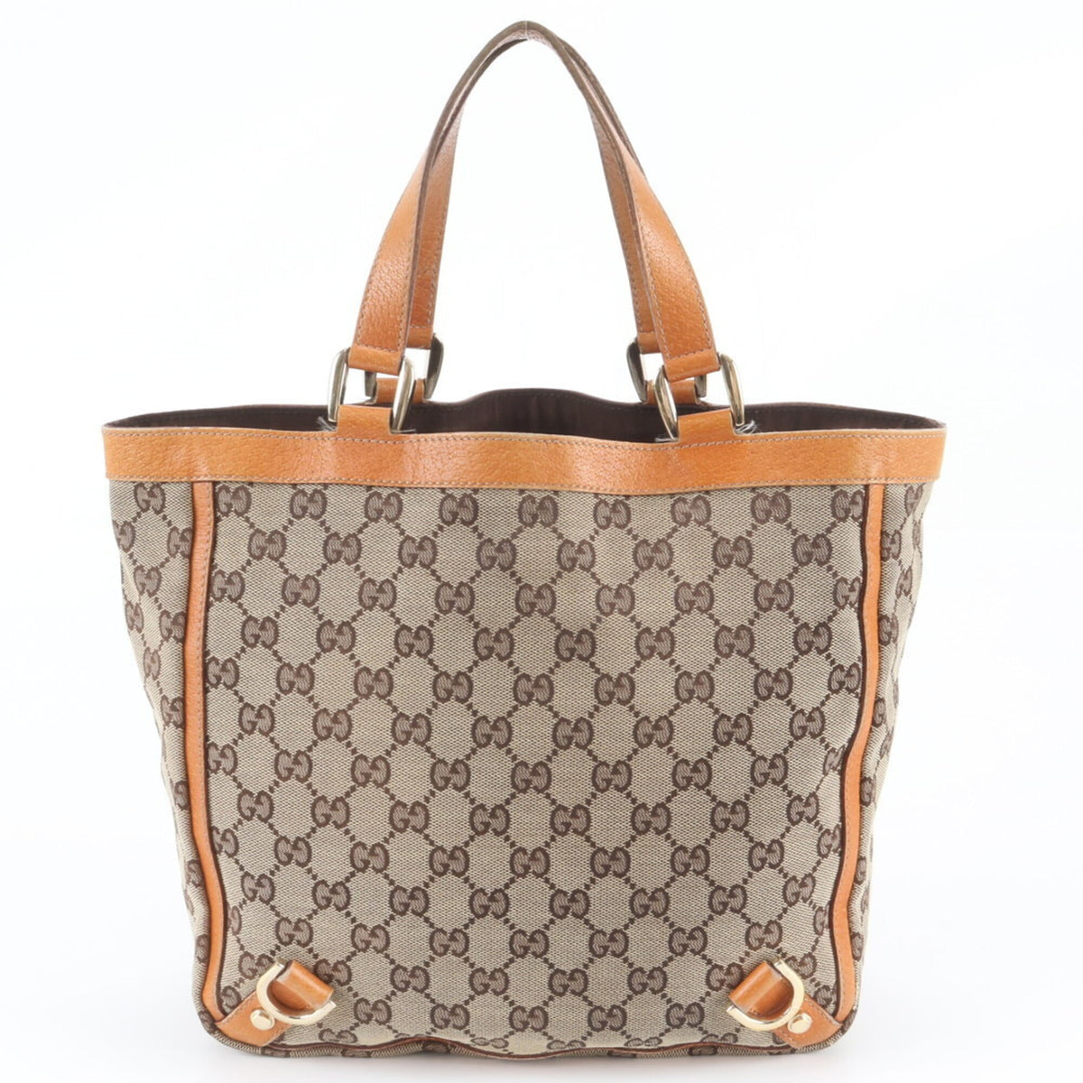 Gucci Brown Leather Canvas Handbag Tote Bag (Pre-Owned)