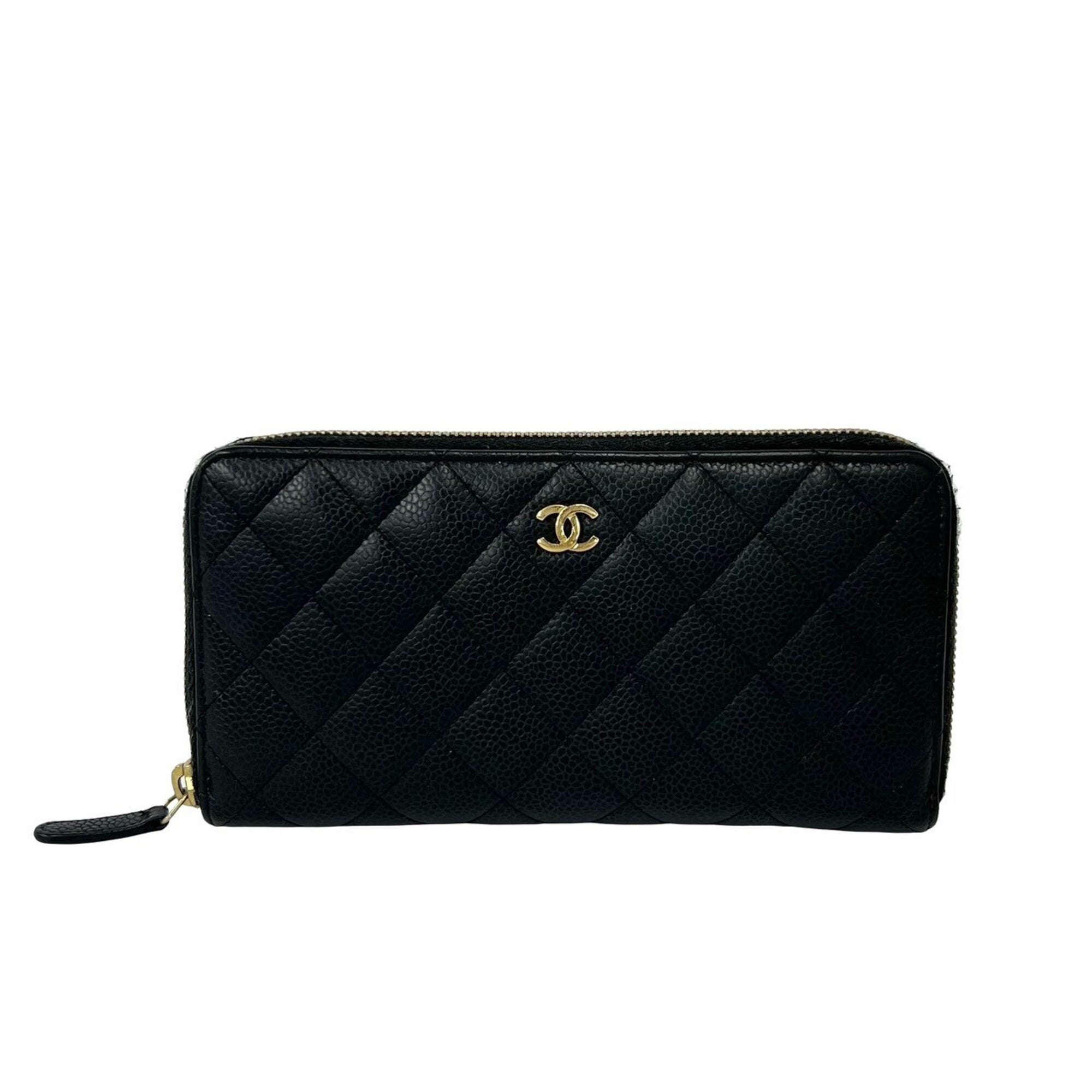 Chanel Black Grained Calfskin Long Wallet (Bi-Fold) (Pre-Owned)