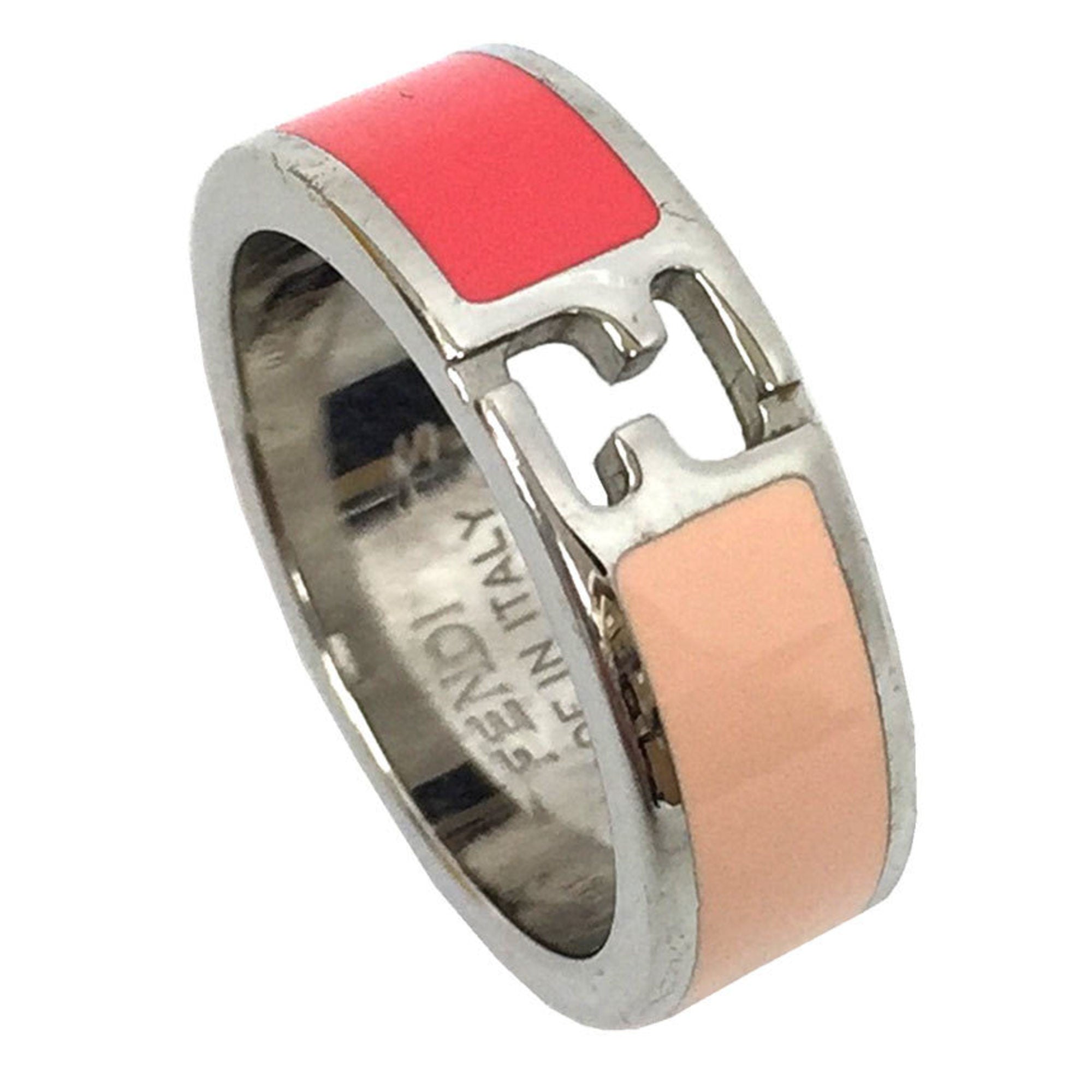 Fendi Silver Pink Brass Band Ring (Pre-Owned)