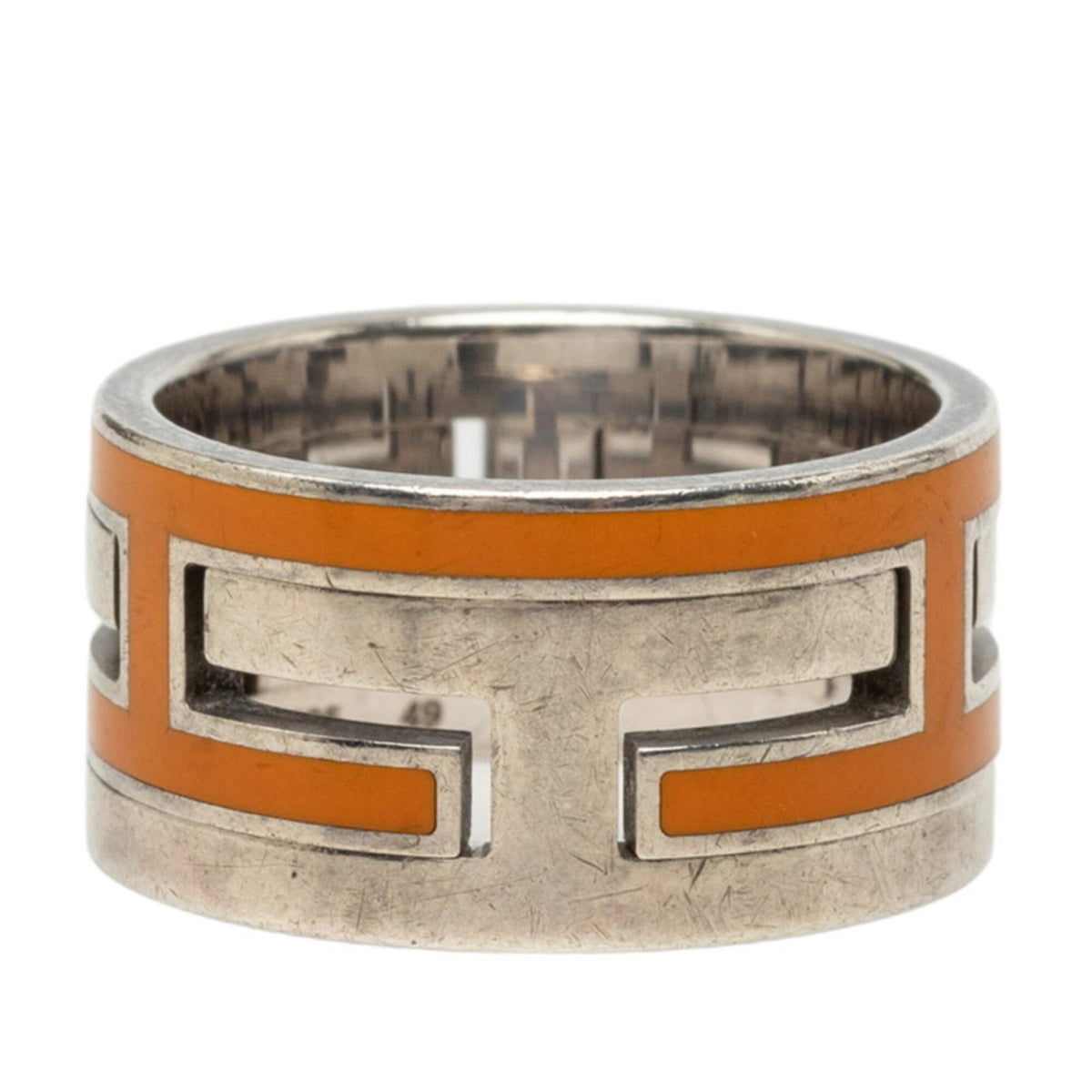Hermes Silver Orange Silver 925 Band Ring (Pre-Owned)