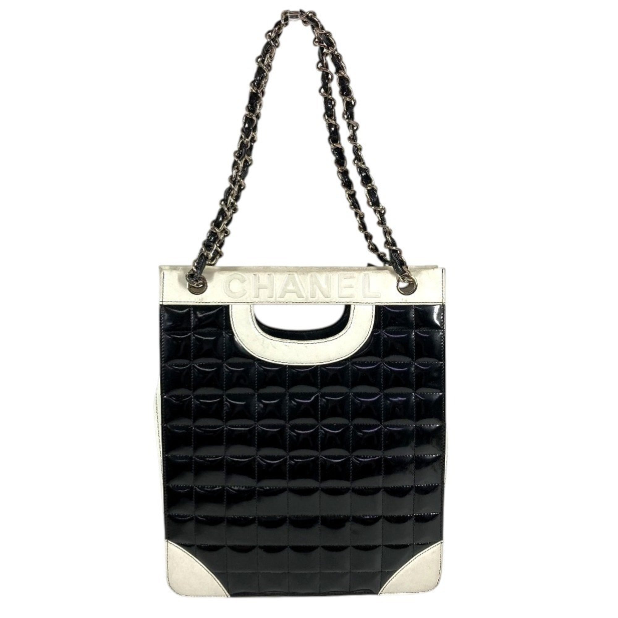 Chanel Chocolate Bar Black White Leather Shoulder Bag Tote Bag (Pre-Owned)