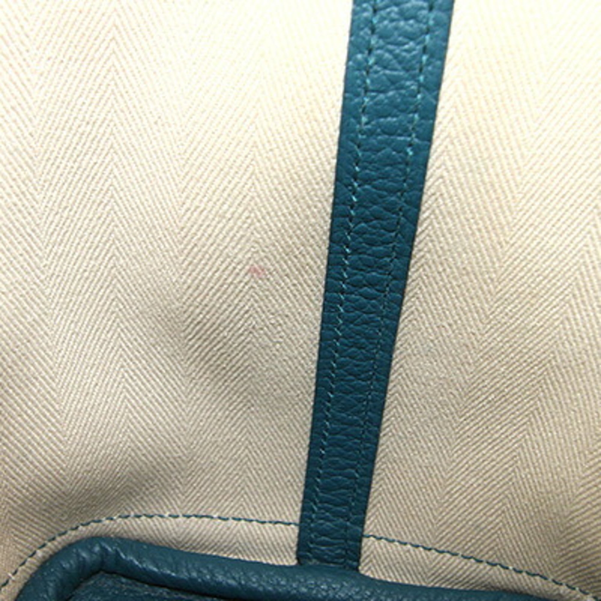 Hermes Beige Blue Toile Chevron Handbag Tote Bag (Pre-Owned)