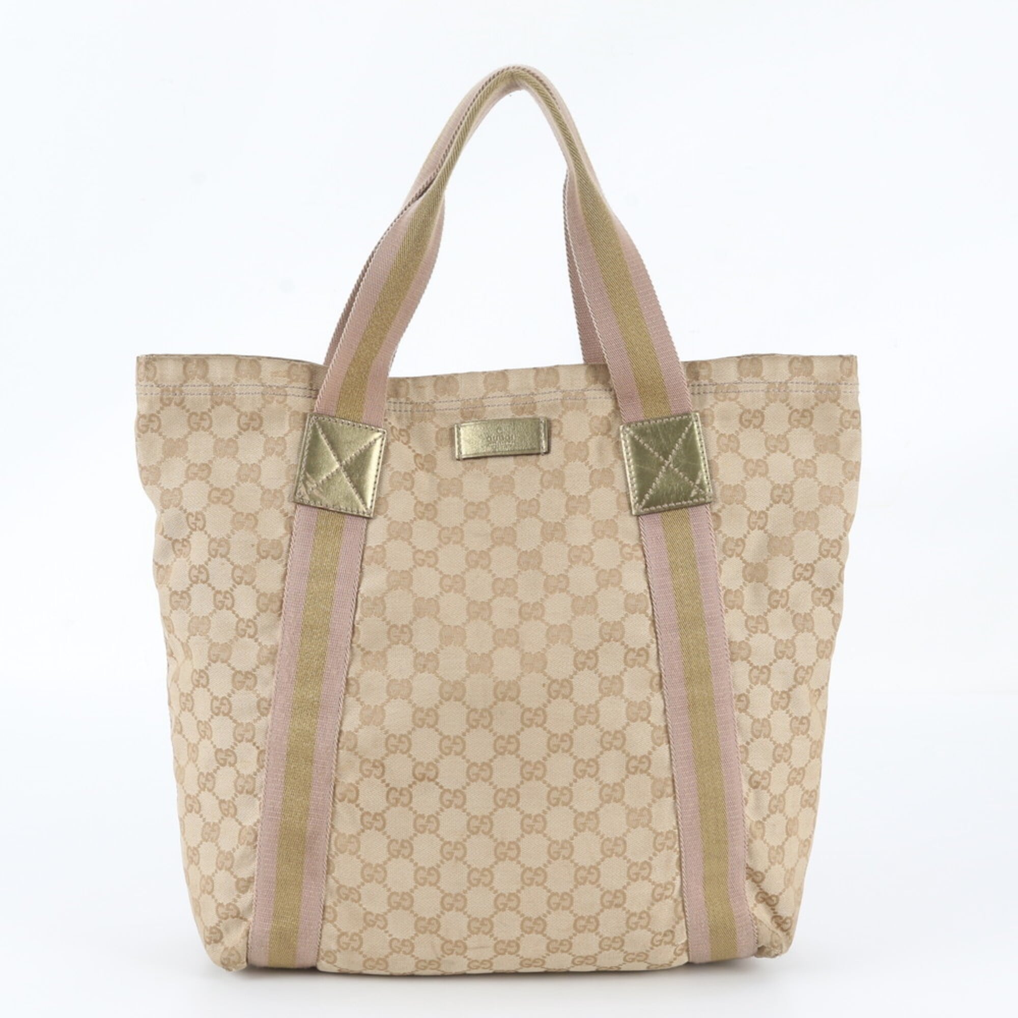 Gucci Brown Gold Leather Canvas Handbag Shoulder Bag Tote Bag (Pre-Owned)