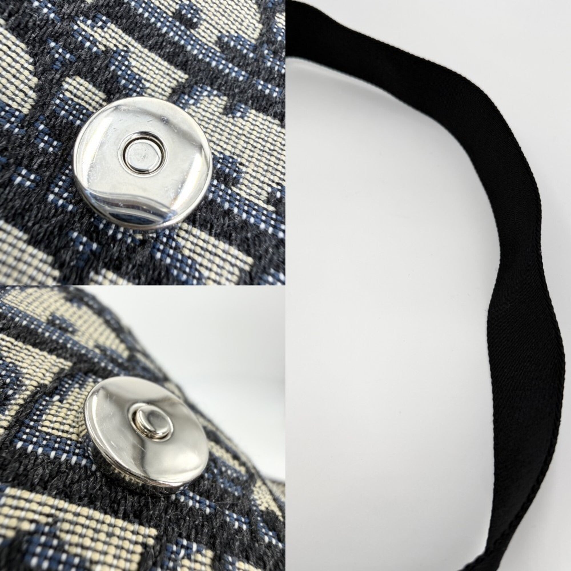 Christian Dior Beige Black Navy White Canvas Saddle Bag Shoulder Bag Sling Bag (Pre-Owned)