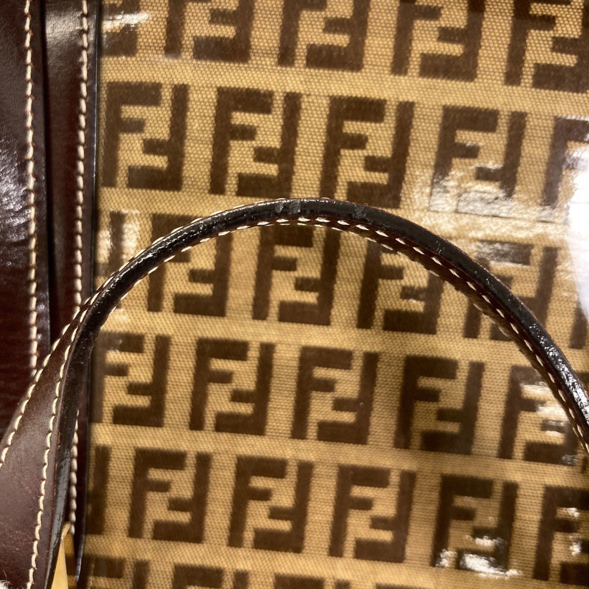 Fendi Zucchino Brown Leather Handbag (Pre-Owned)