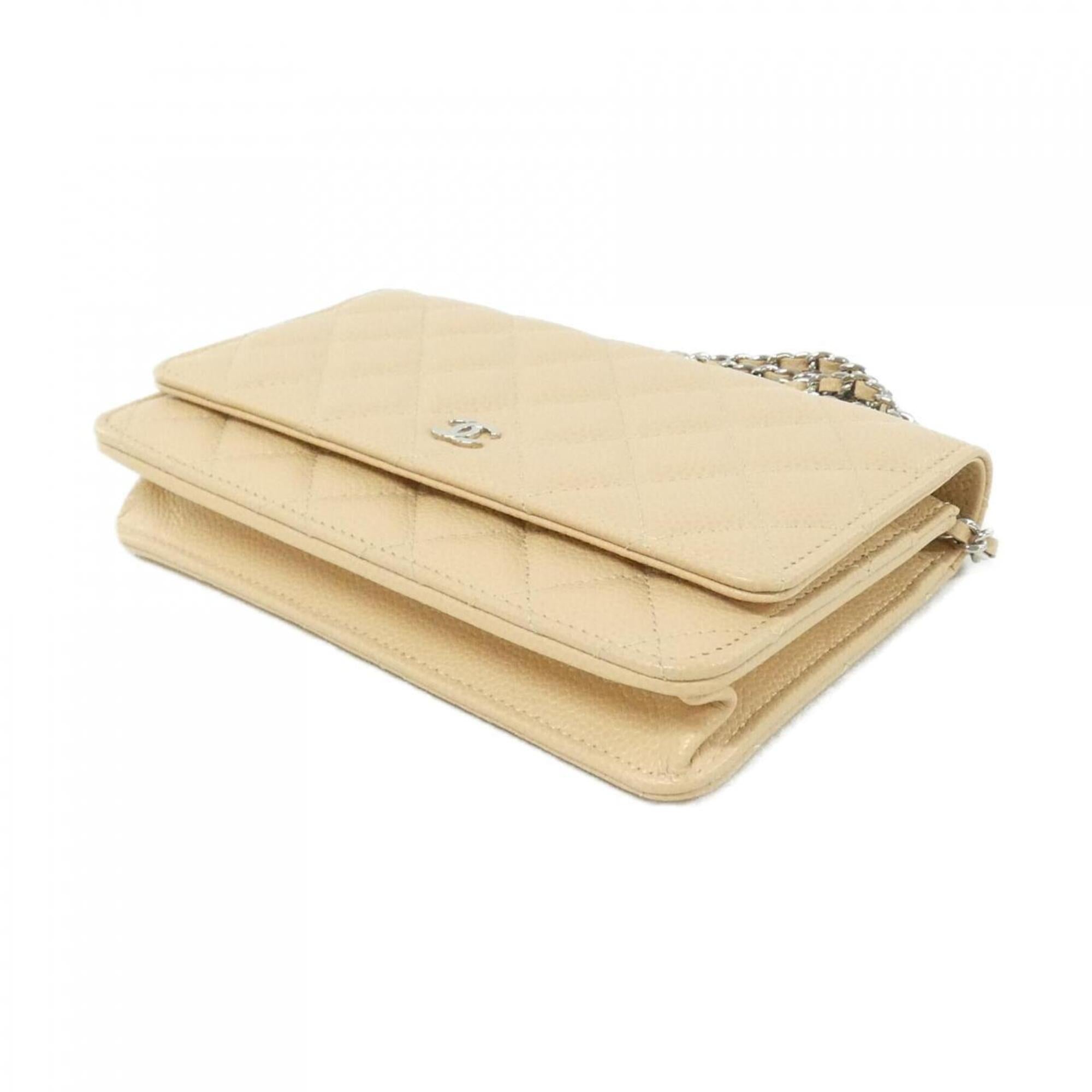 Chanel Beige Grained Calfskin Chain/Shoulder Wallet (Pre-Owned)