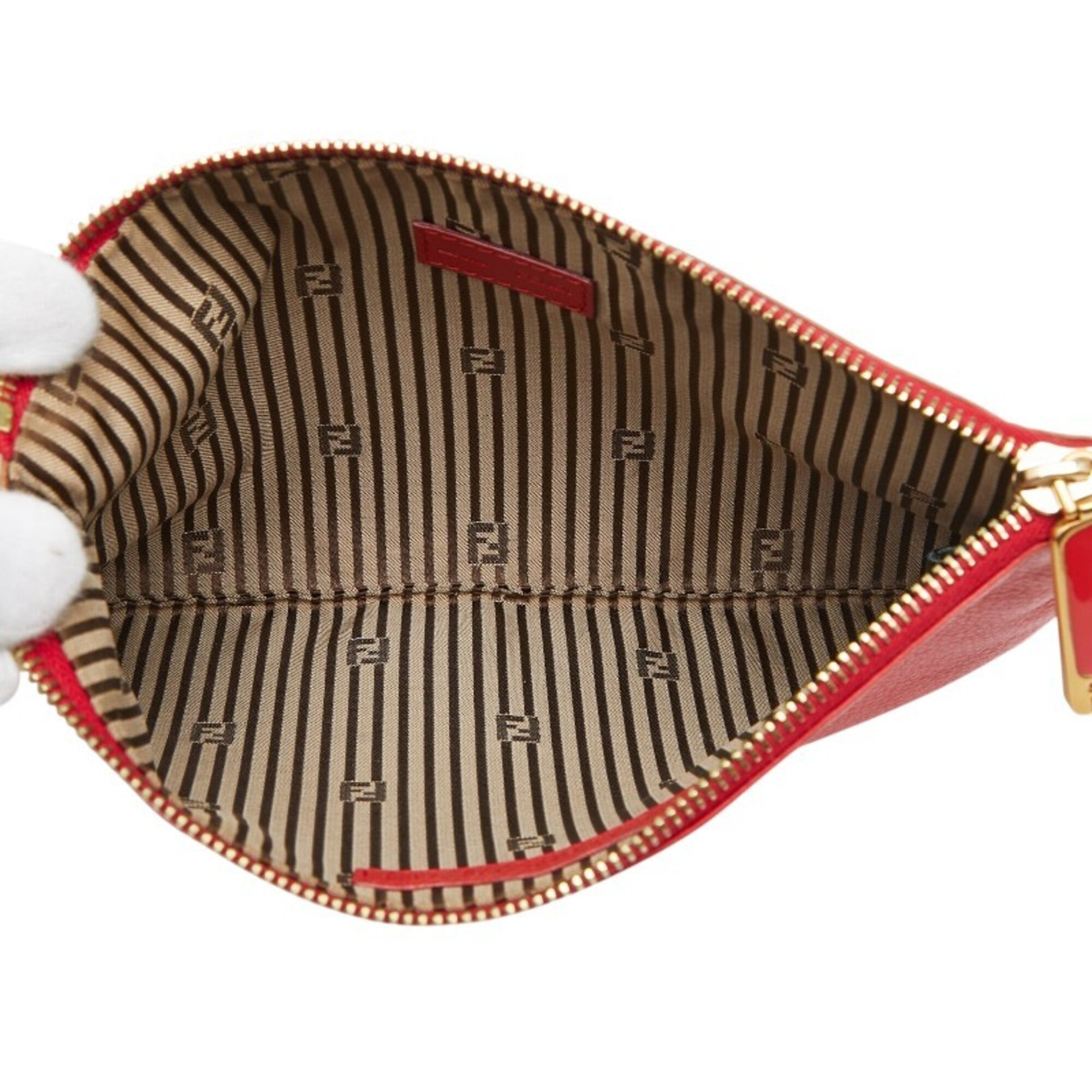 Fendi Red Brown Leather Pouch (Pre-Owned)