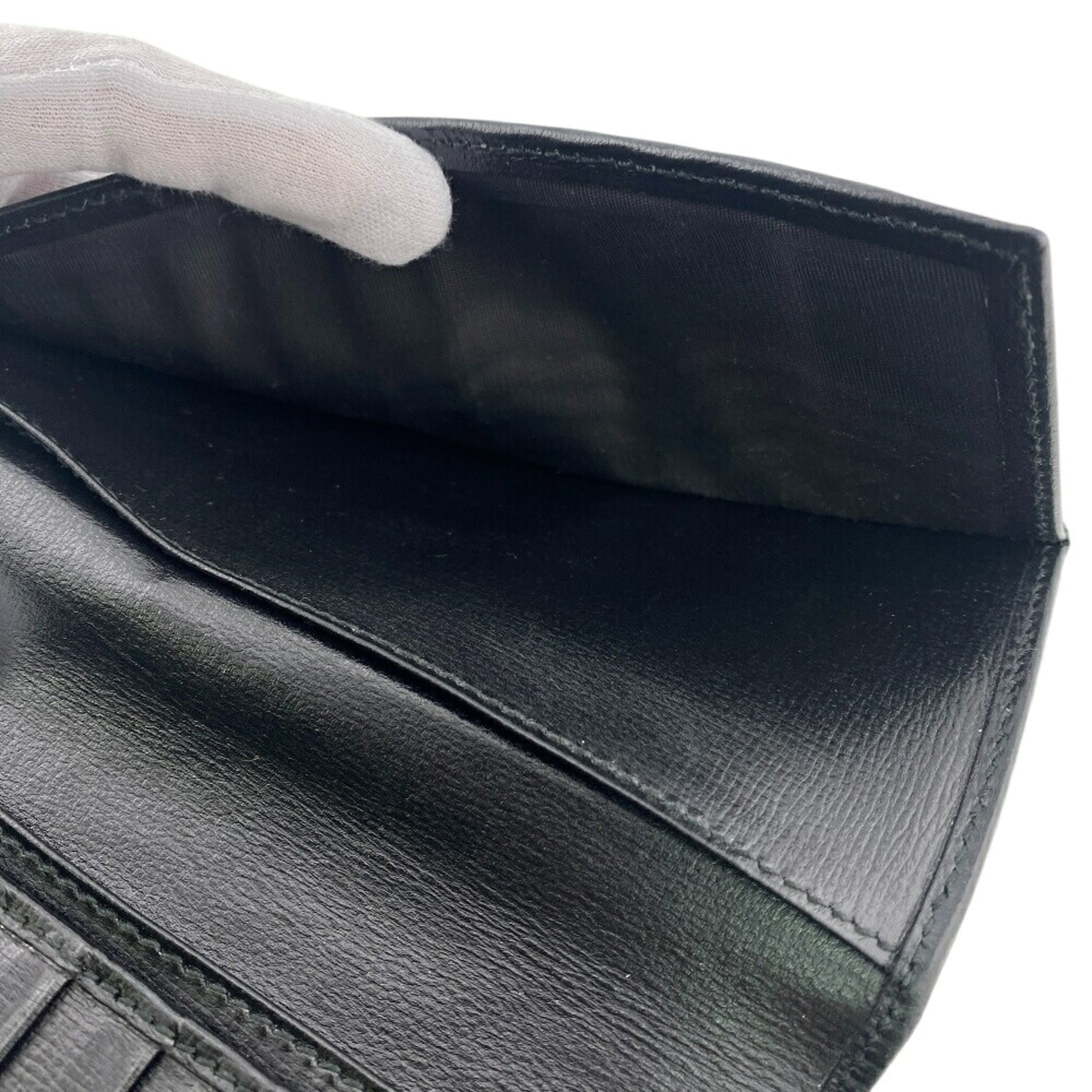 Gucci Gg Supreme Black Leather Long Wallet (Bi-Fold) (Pre-Owned)