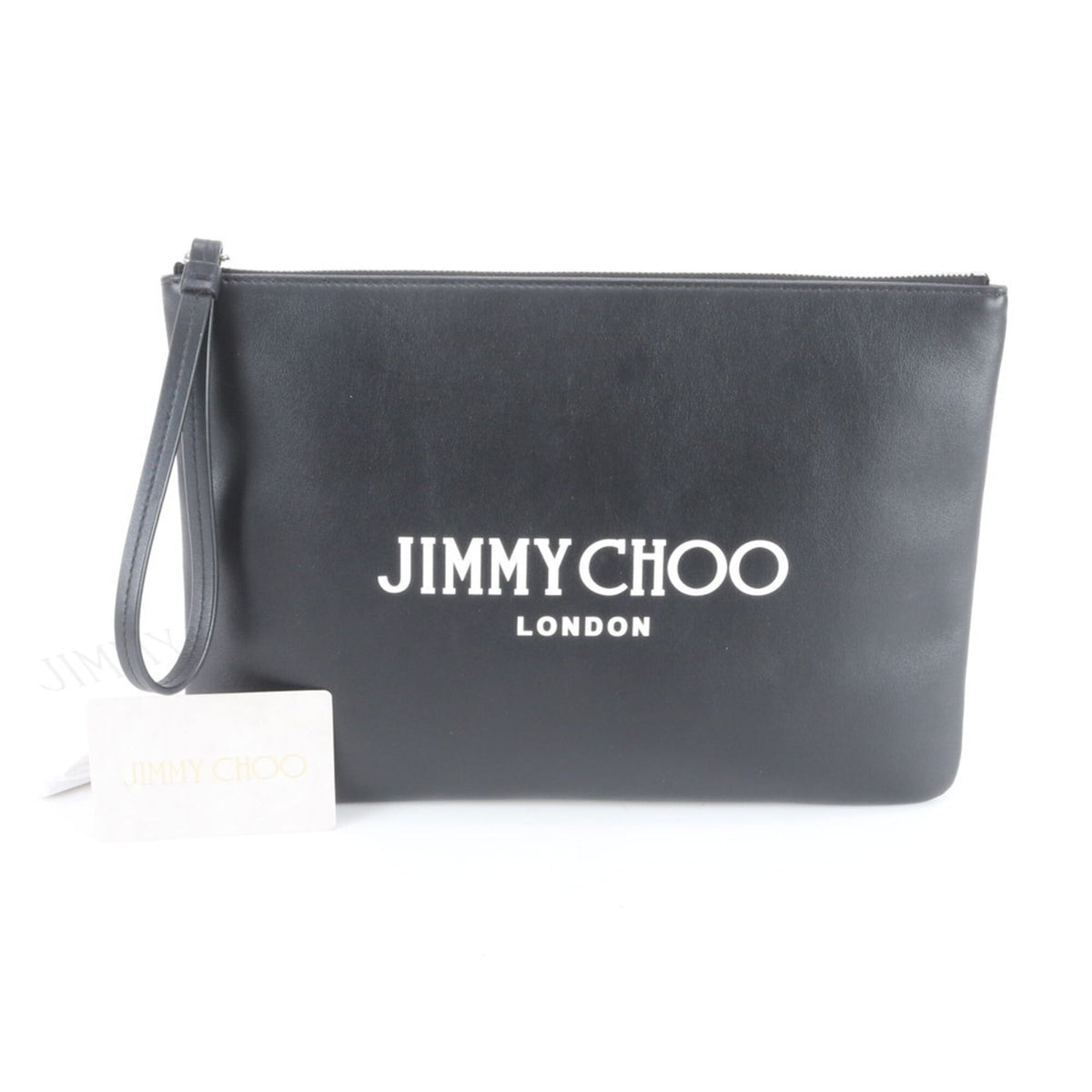 Jimmy Choo Black White Leather Clutch Bag Pouch (Pre-Owned)