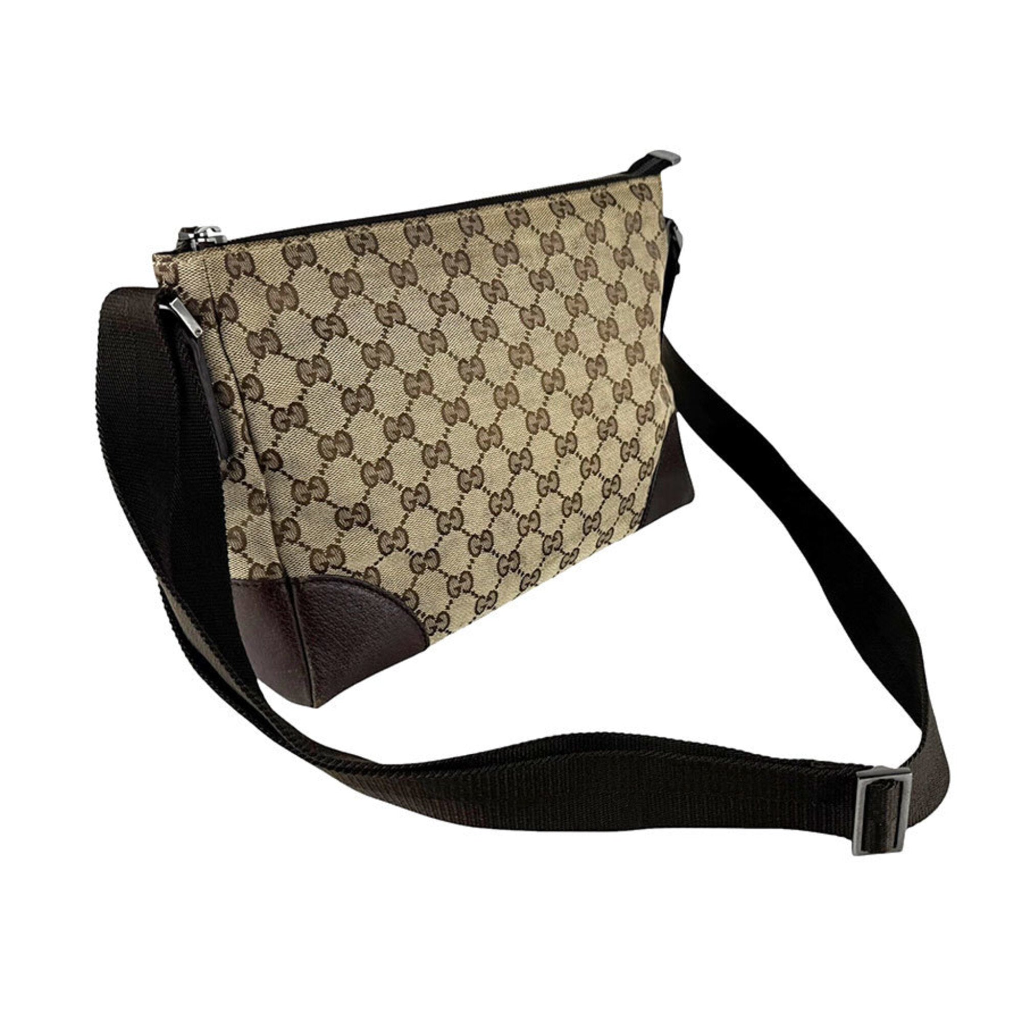 Gucci Brown Gg Canvas Leather Shoulder Bag (Pre-Owned)