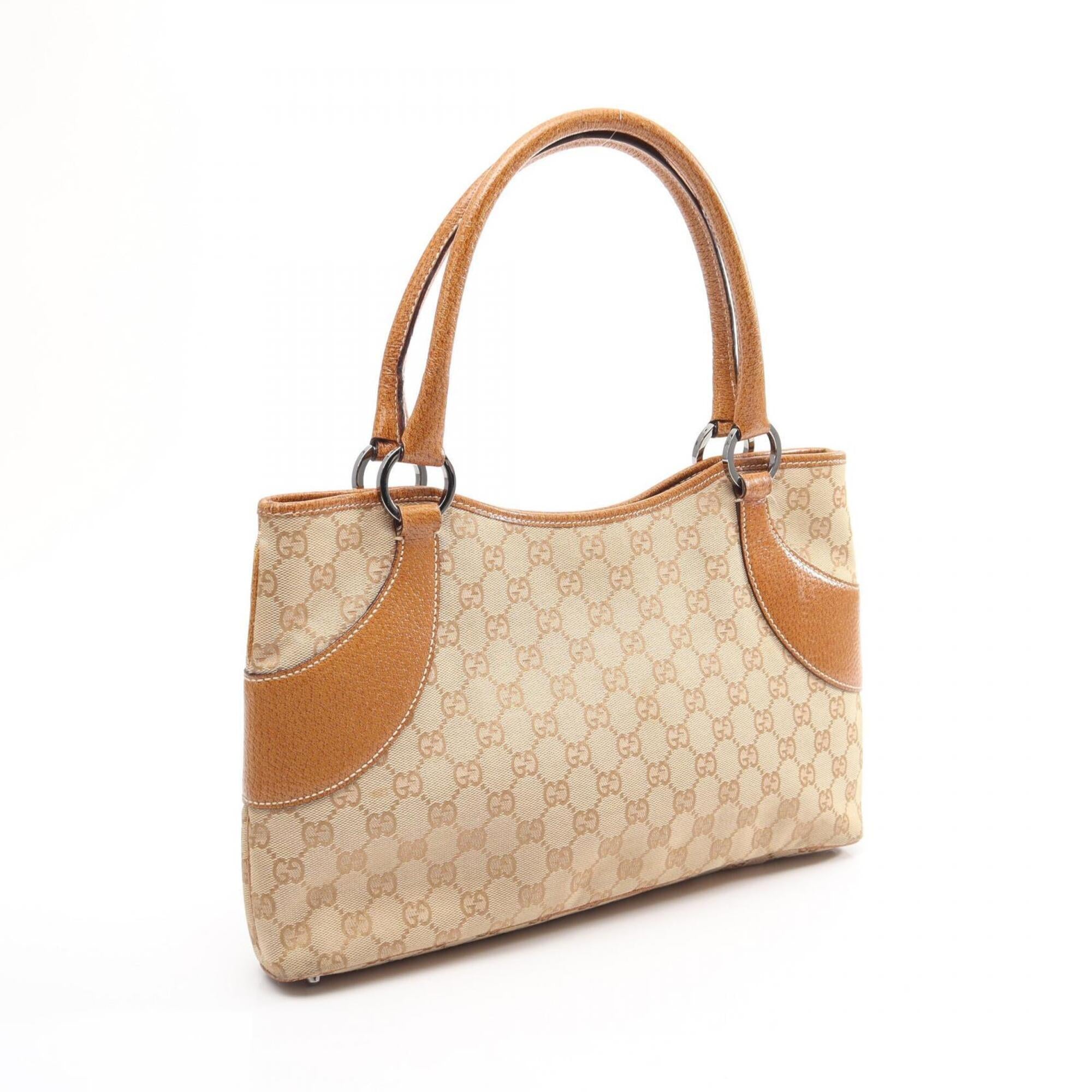 Gucci Beige Brown Canvas Leather Handbag Tote Bag (Pre-Owned)
