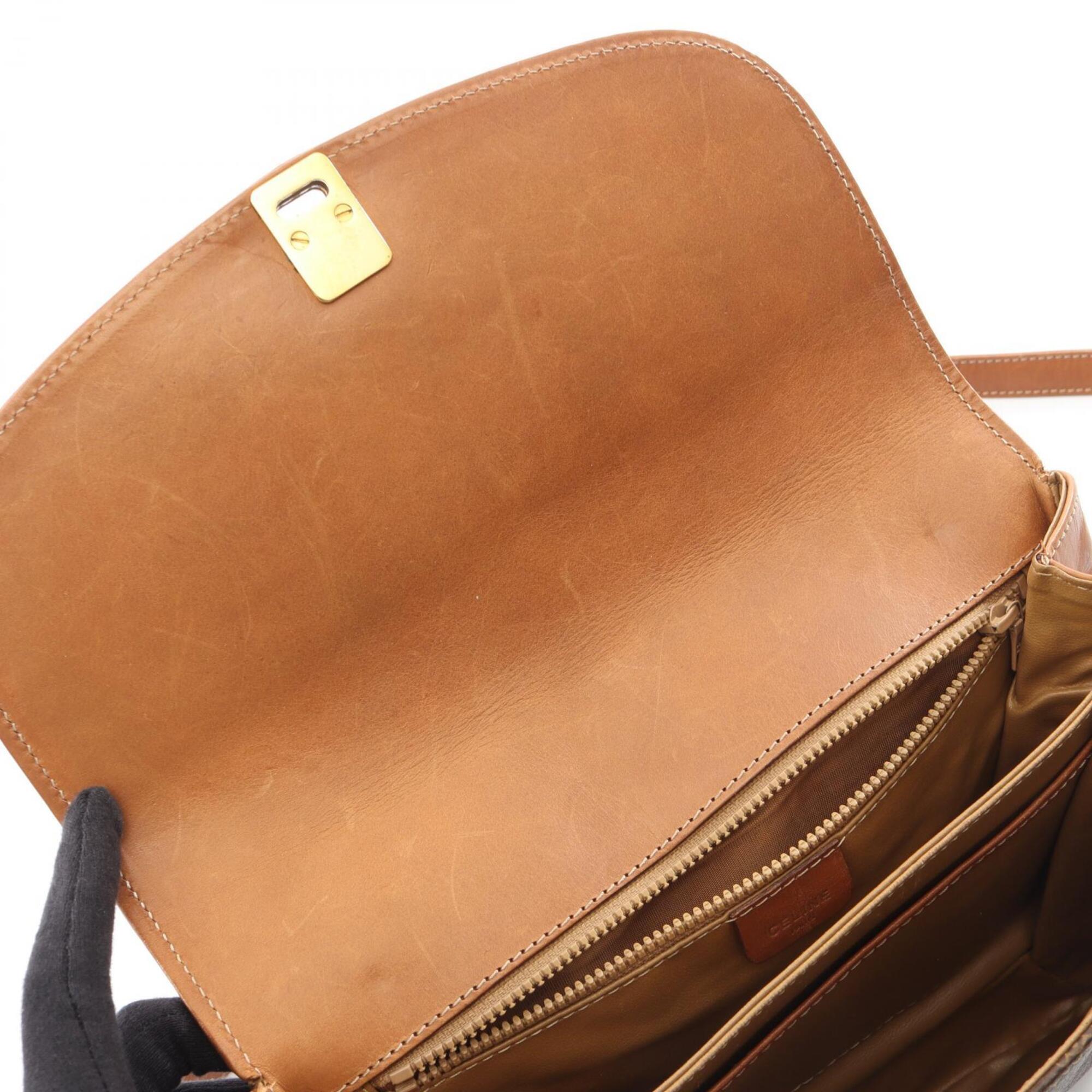 Celine Brown Coated Canvas Leather Handbag Shoulder Bag (Pre-Owned)