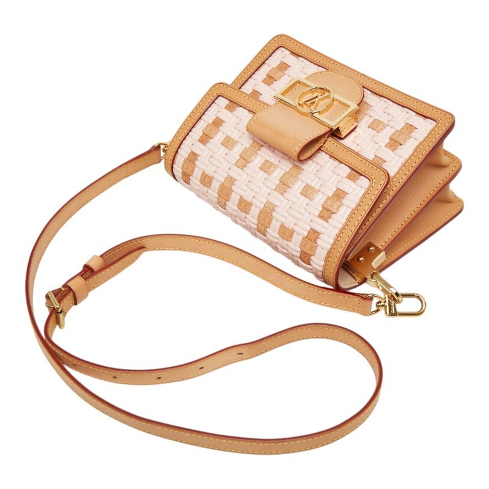 Louis Vuitton Pink Beige Leather Straw Shoulder Bag (Pre-Owned)