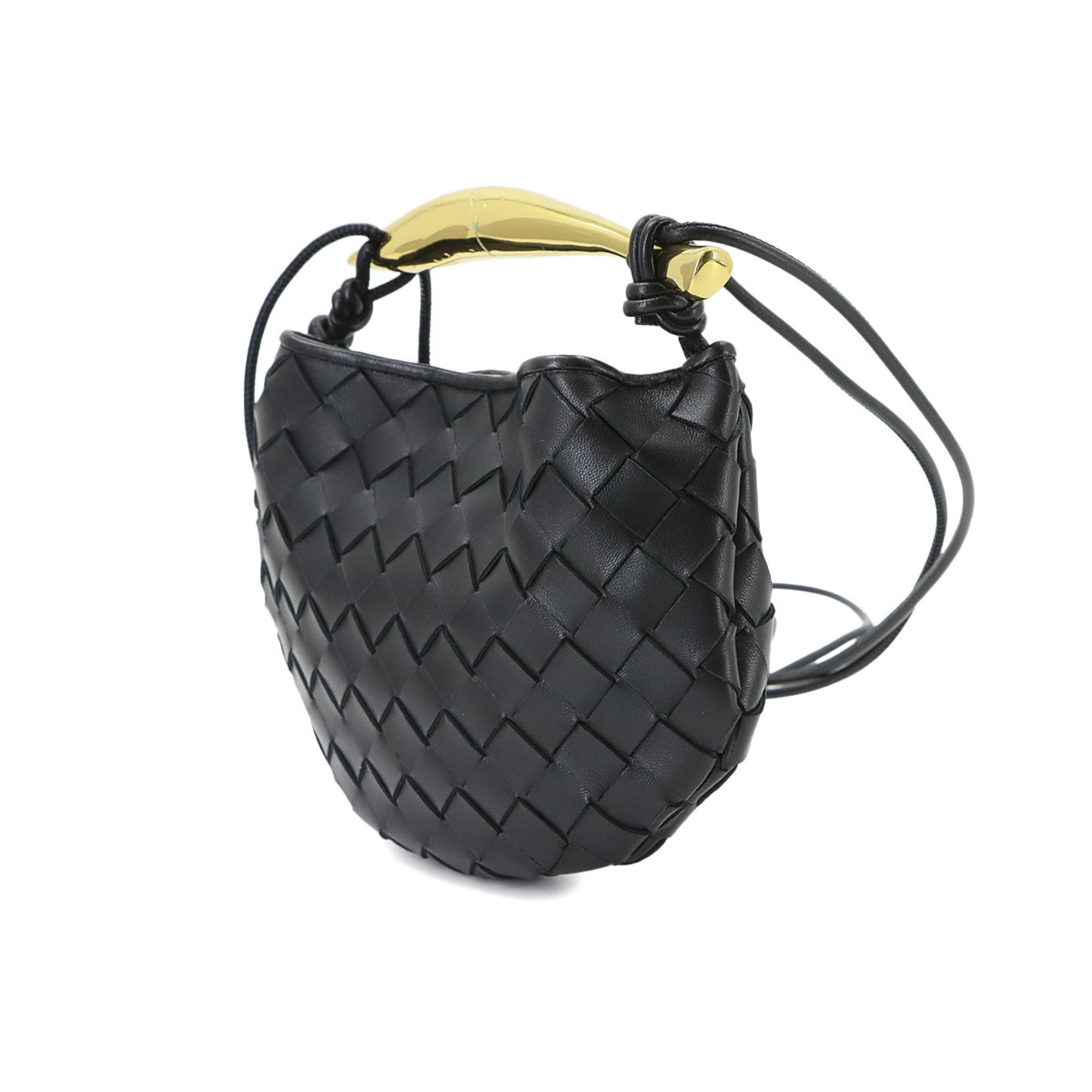 Bottega Veneta Intrecciato Black Leather Handbag Shoulder Bag (Pre-Owned)