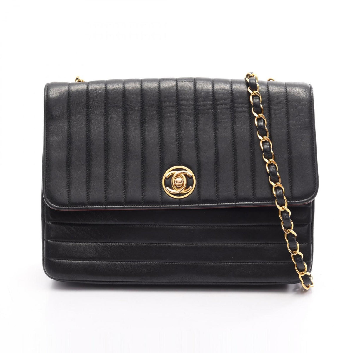Chanel Black Leather Handbag Shoulder Bag (Pre-Owned)