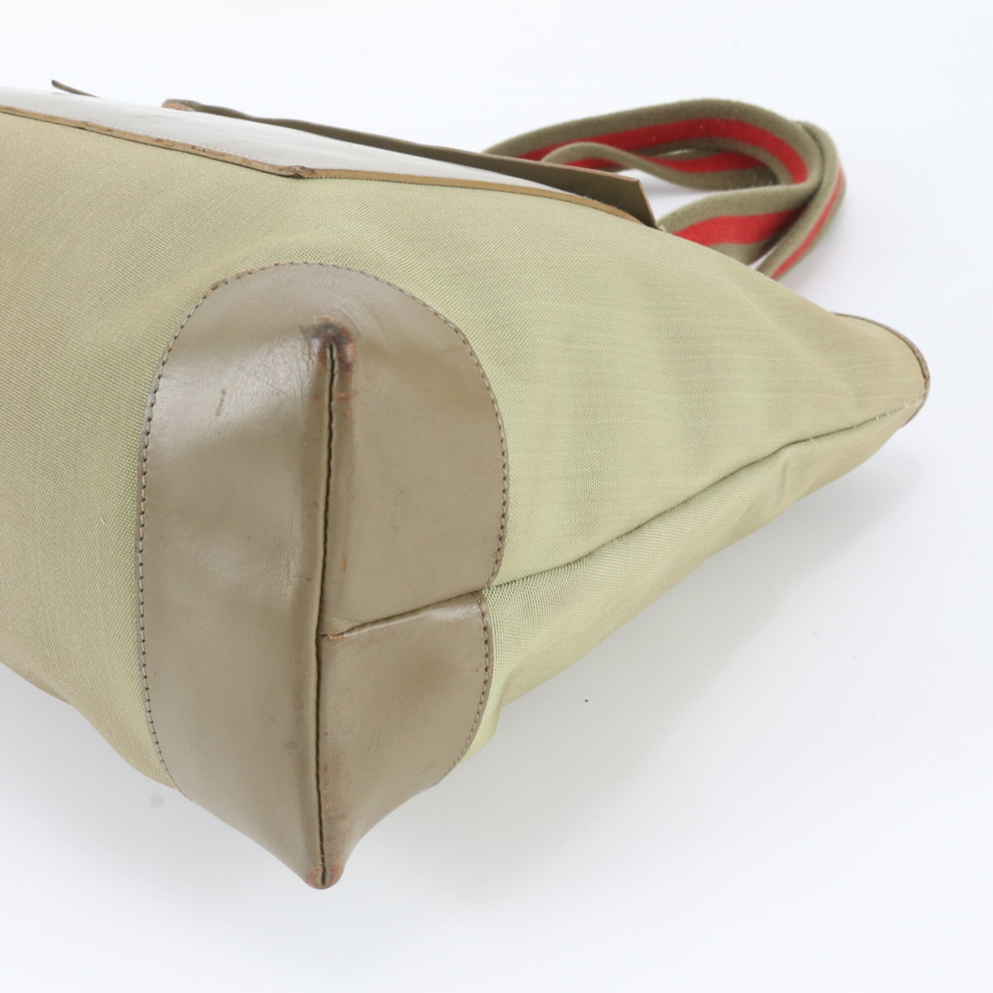 Gucci Green Khaki Leather Nylon Shoulder Bag Tote Bag (Pre-Owned)
