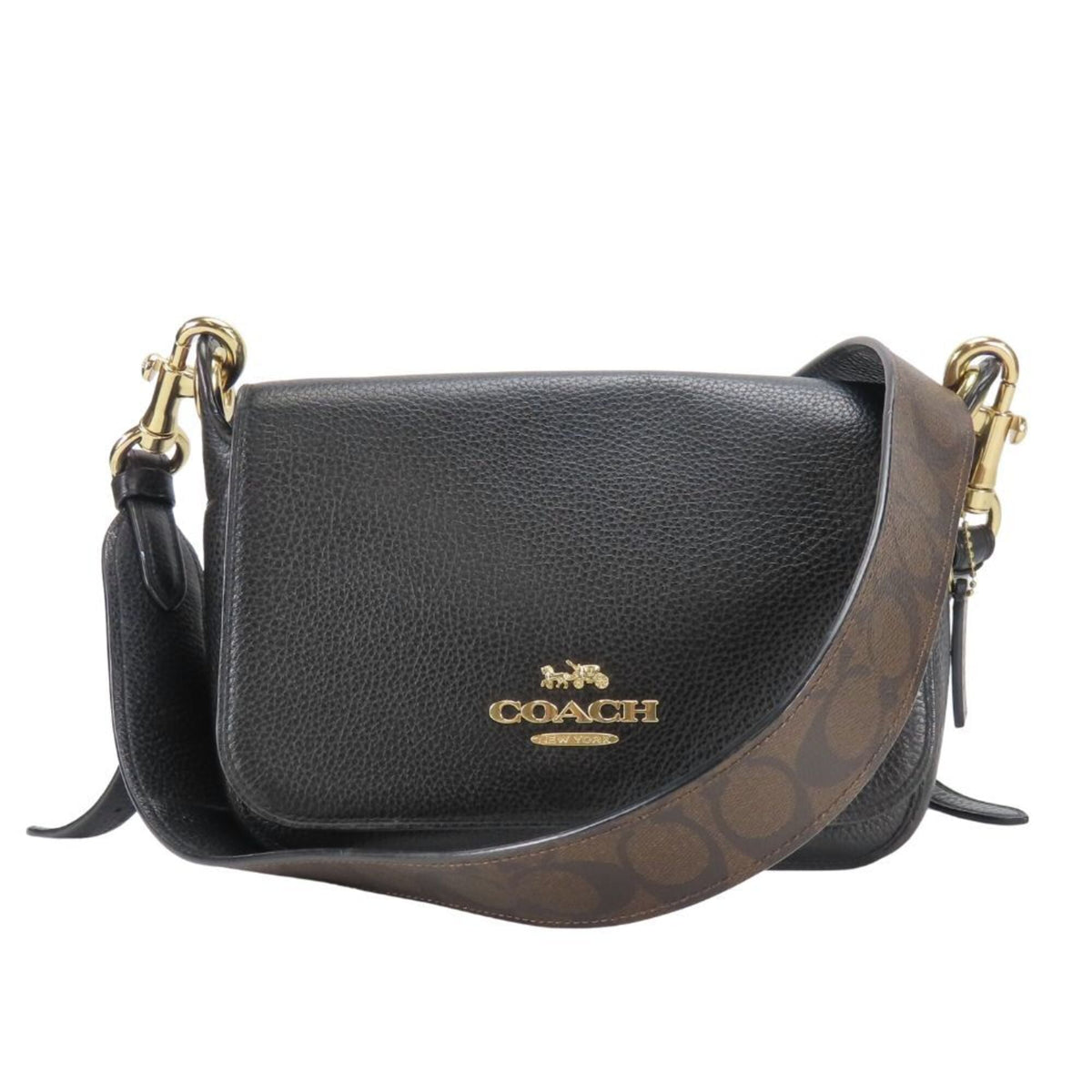 Coach Signature Black Dark Brown Leather Pvc Shoulder Bag (Pre-Owned)